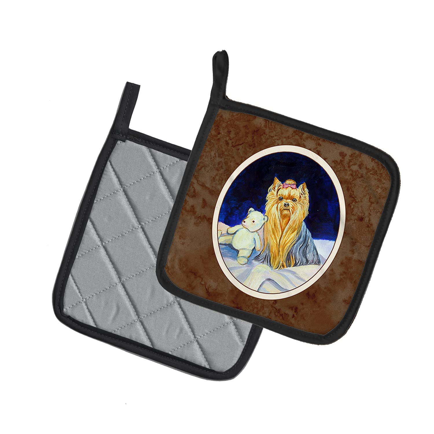Yorkie Themed Heat Resistant Pot Holders Set - 2 Pack Kitchen Oven Mitts for Cooking, Baking & BBQ (7.5