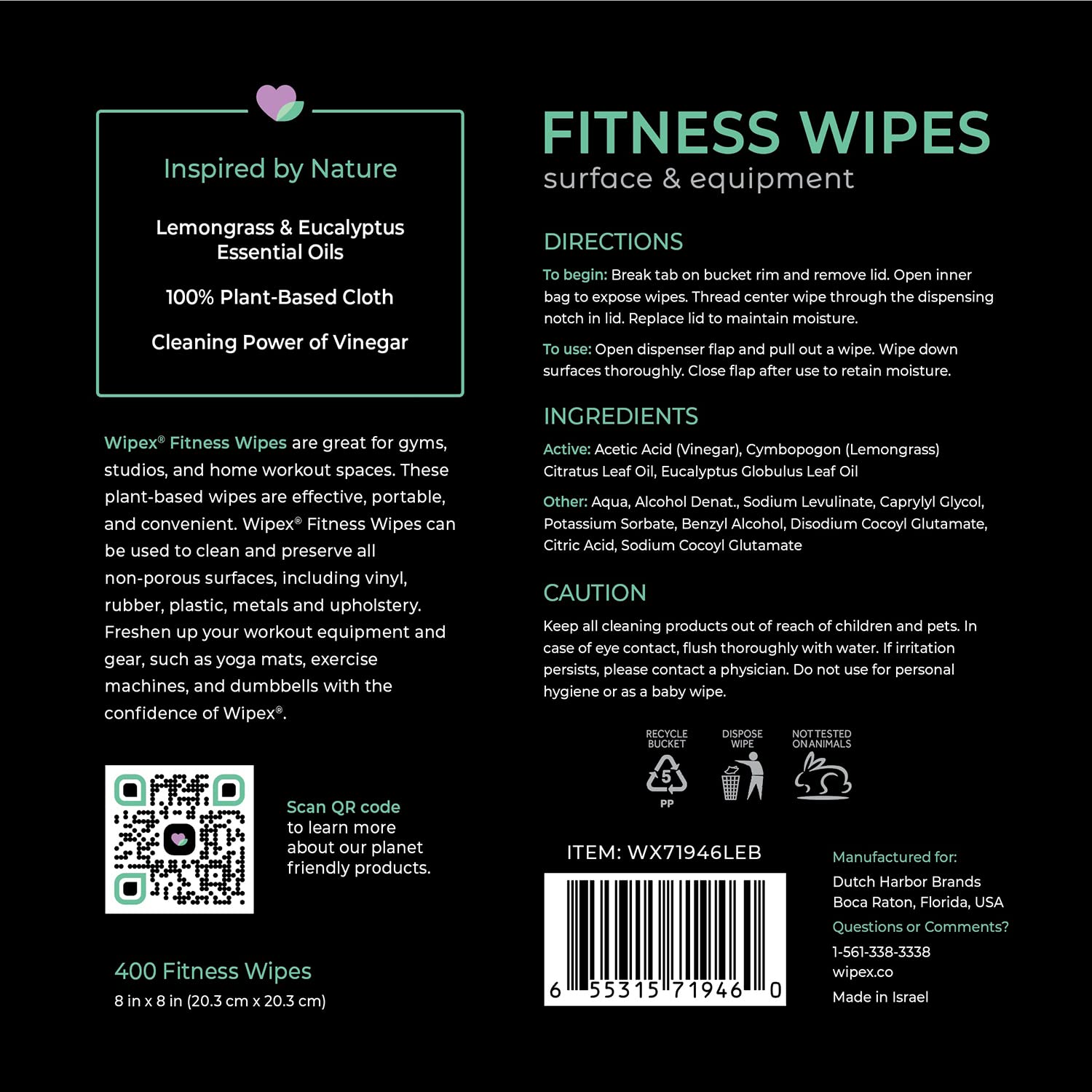 **Wipex Gym Wipes for Equipment – 1600 Plant-Based Fitness Wipes (2 Lemongrass & Eucalyptus Buckets + 2 Refill Rolls) – Clean Gym Machines, Dumbbells, Yoga Mats & More – 400 Count (Pack of 4)**