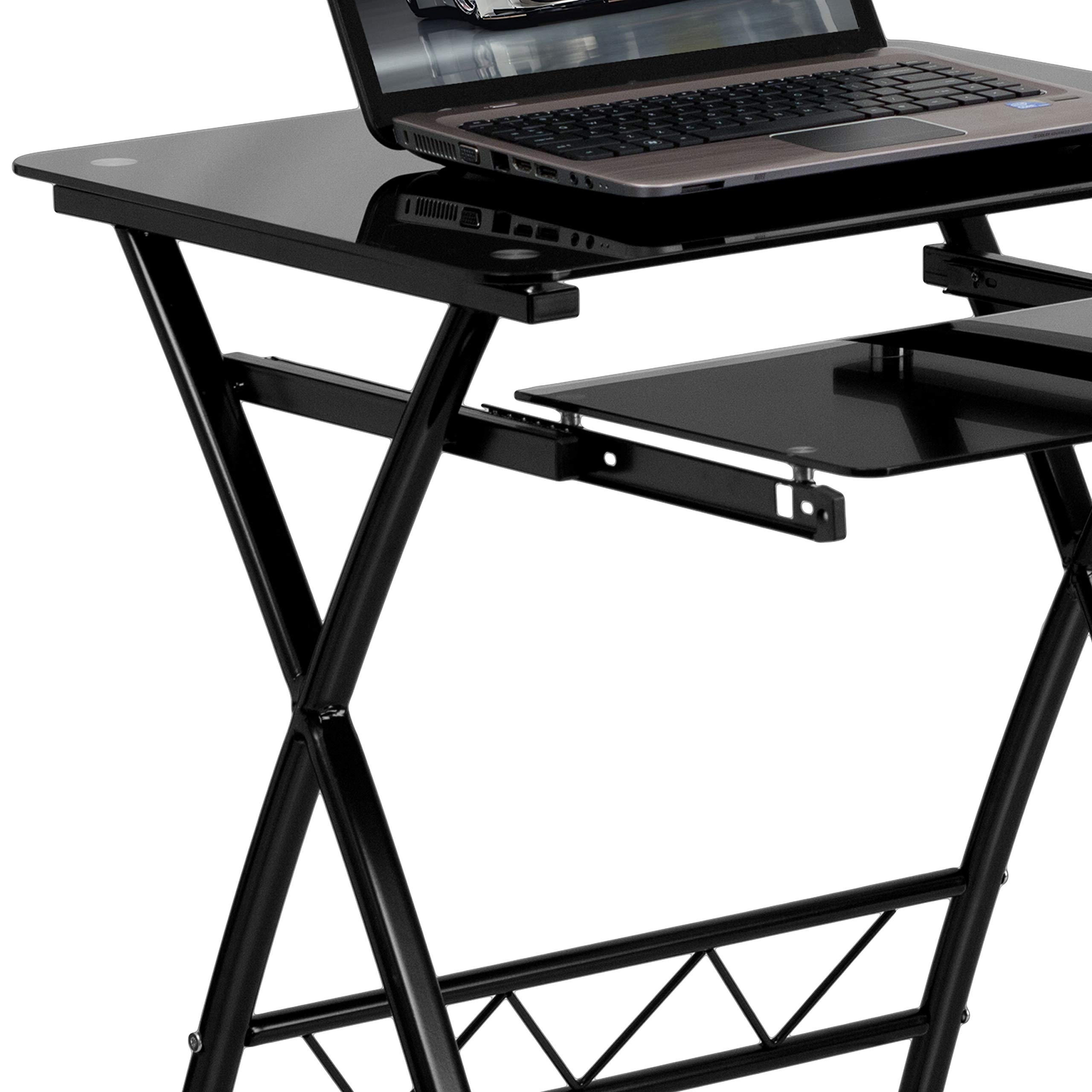 Flash Furniture Norris Black Tempered Glass Computer Desk with Pull-Out Keyboard Tray - Modern Home Office Desk for Work, Study & Gaming - Durable Glass Writing Table for Small Spaces & Apartments