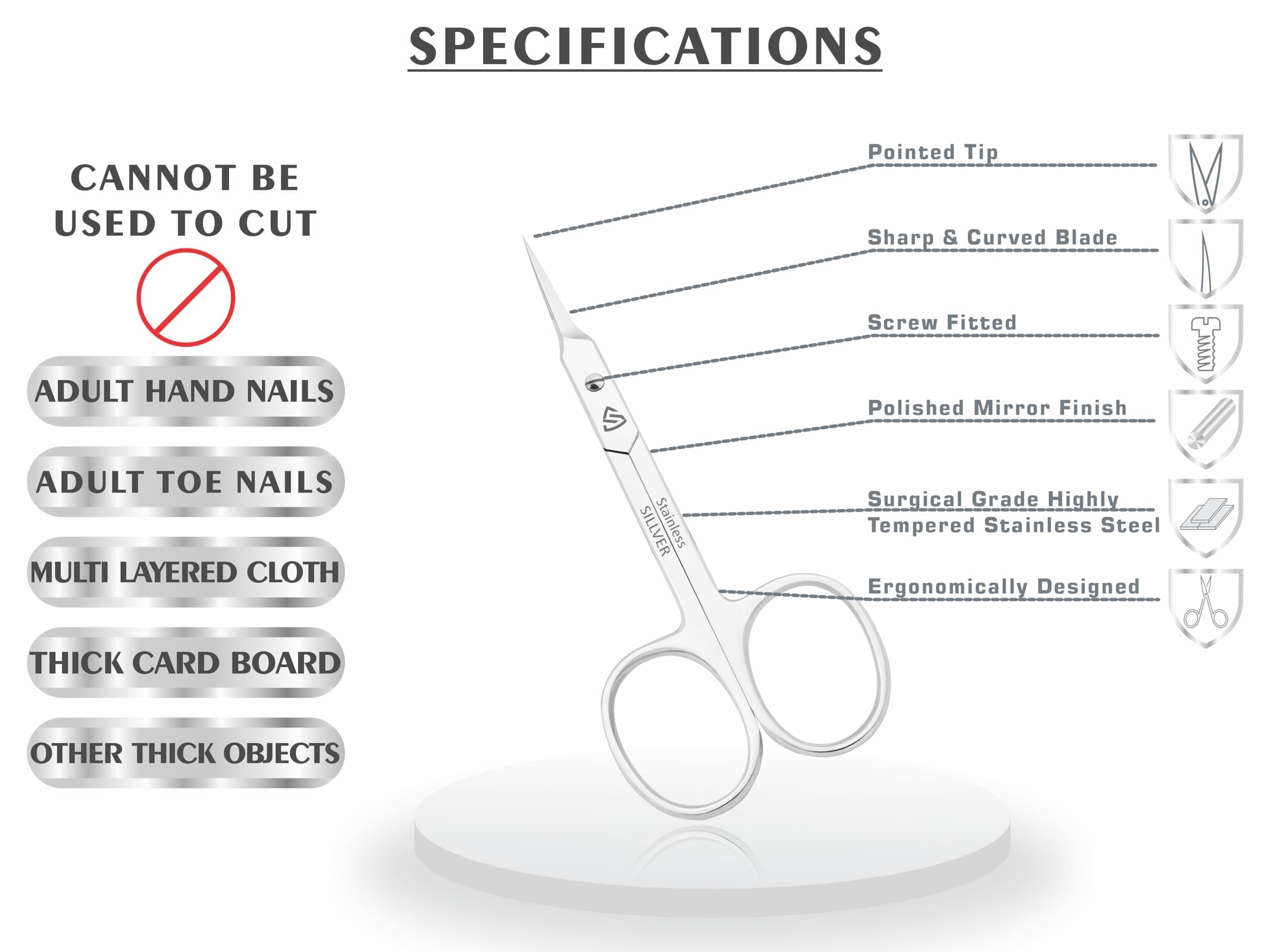 Professional Curved Cuticle Scissors with Ultra Fine Pointed Tip - Precision Manicure & Grooming Scissors for Cuticles, Beard, Nose Hair, Eyelash & Mustache - Eyebrow Trimming Scissors for Salon & Home Use