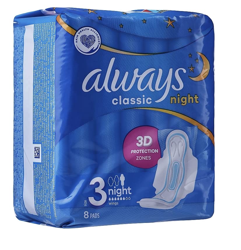 ALWAYS Classic Night Pads - Overnight Sanitary Pads for Women, Heavy Flow Protection, Extra Long & Absorbent - Perfect for Comfortable Sleep & Nighttime Protection