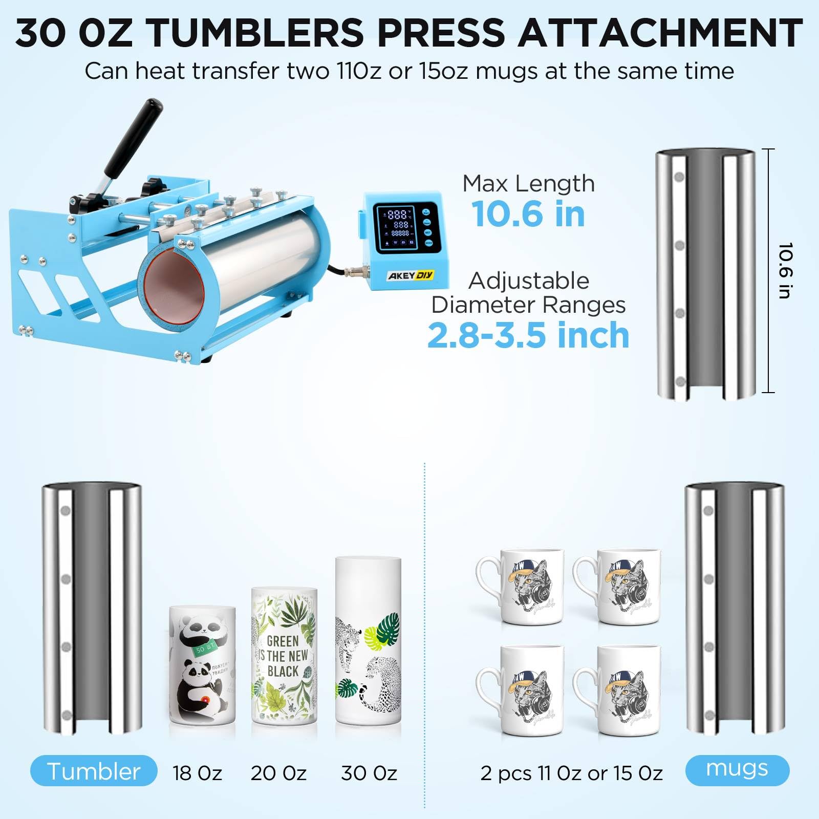 WHUBEFY 15x15 Inch Heat Press Machine - 8-in-1 Digital Sublimation Transfer Press with 30oz Tumbler Attachment for T-Shirts, Mugs, Caps & Plates (1400W) | Perfect for DIY Crafts, Custom Apparel & Small Business Printing