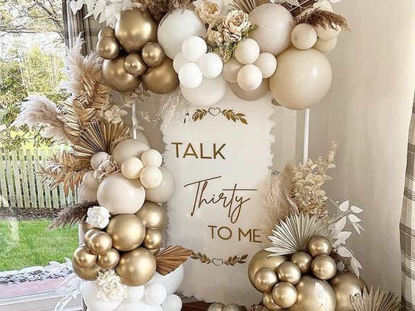 130pcs White Gold & Sand Balloon Garland Kit - Neutral Balloon Arch with Nude Balloons for Boho Baby Shower, Bridal Shower & Birthday Party Decorations | Perfect for Wedding, Anniversary & Gender Reveal Celebrations