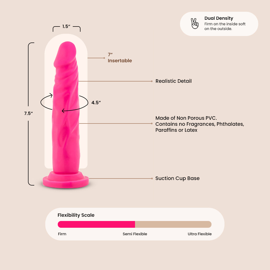 Neo 7.5 Dual Density Realistic Dildo - Soft Outer Layer & Firm Inner Core for Enhanced Pleasure | Perfect for Solo Play, Couples Intimacy & BDSM Scenes