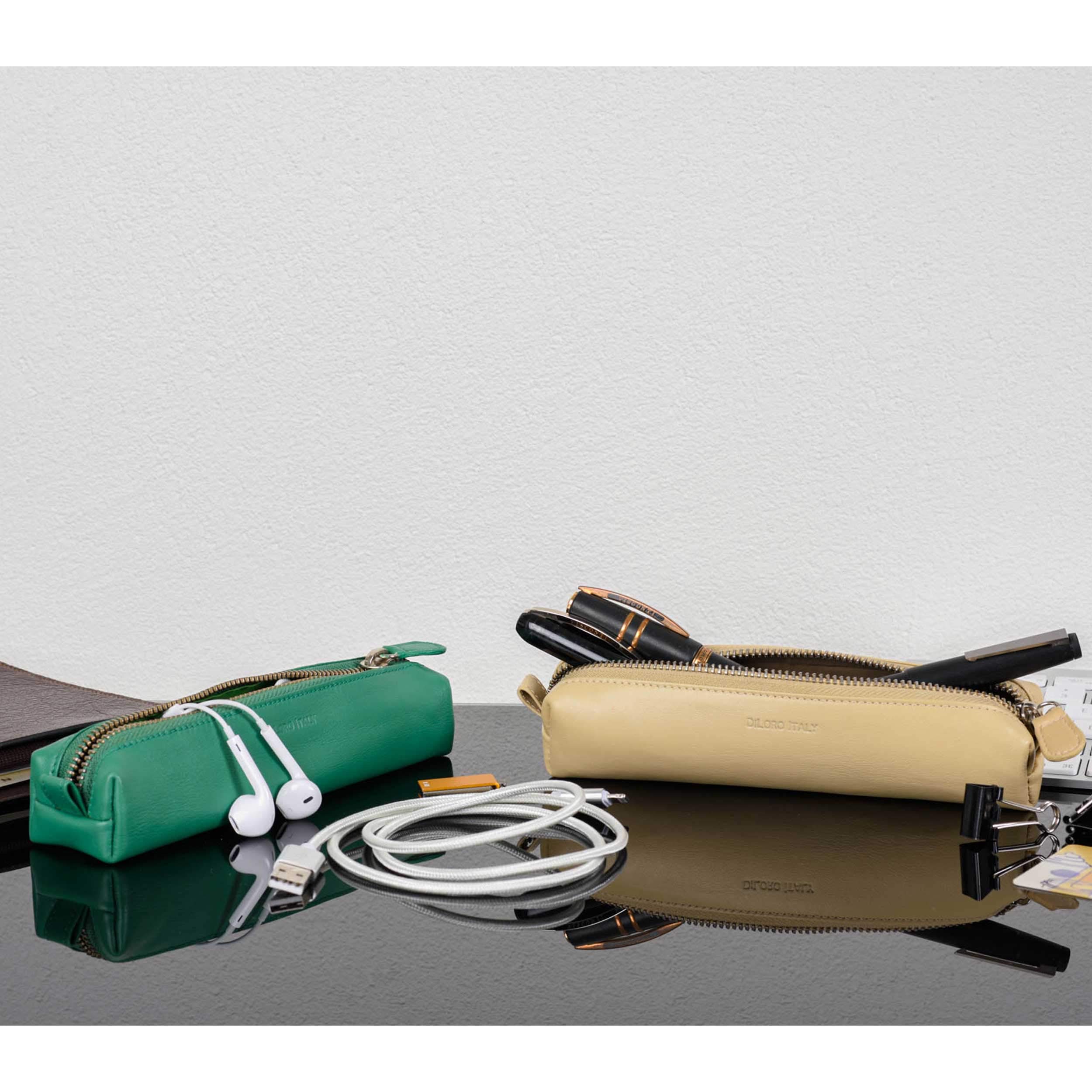 Premium Genuine Full Grain Soft Nappa Leather Pen Case Holder - Zippered Pouch for Fountain, Ballpoint, Rollerball Pens & Pencils (Beige) - Perfect for Office, School, Travel & Gift Giving