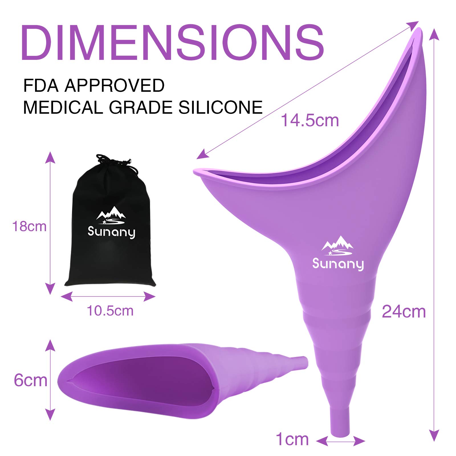 Sunany Female Urinal with Silicone Funnel - Portable Standing Pee Device for Women - Reusable Outdoor Urination Aid for Camping, Hiking, Travel & Emergency Use - Perfect for Road Trips, Festivals & Long Car Rides