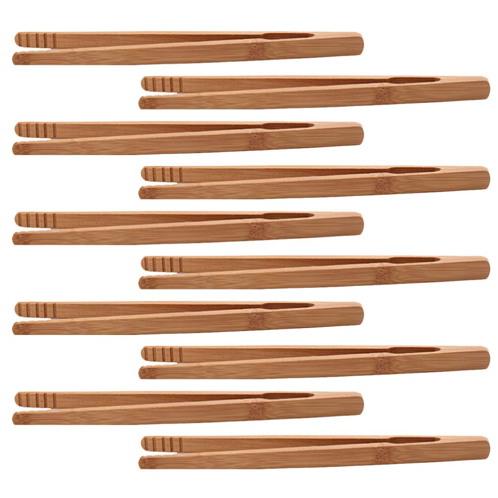 Yardwe 10pcs Bamboo Tongs for Kitchen - Perfect for Toast, Bread, Pickles, Tea, Lemon Slices, Bagels, Cakes, Bacon, Muffins & Chicken - Ideal for Cooking, Baking, BBQ and Serving