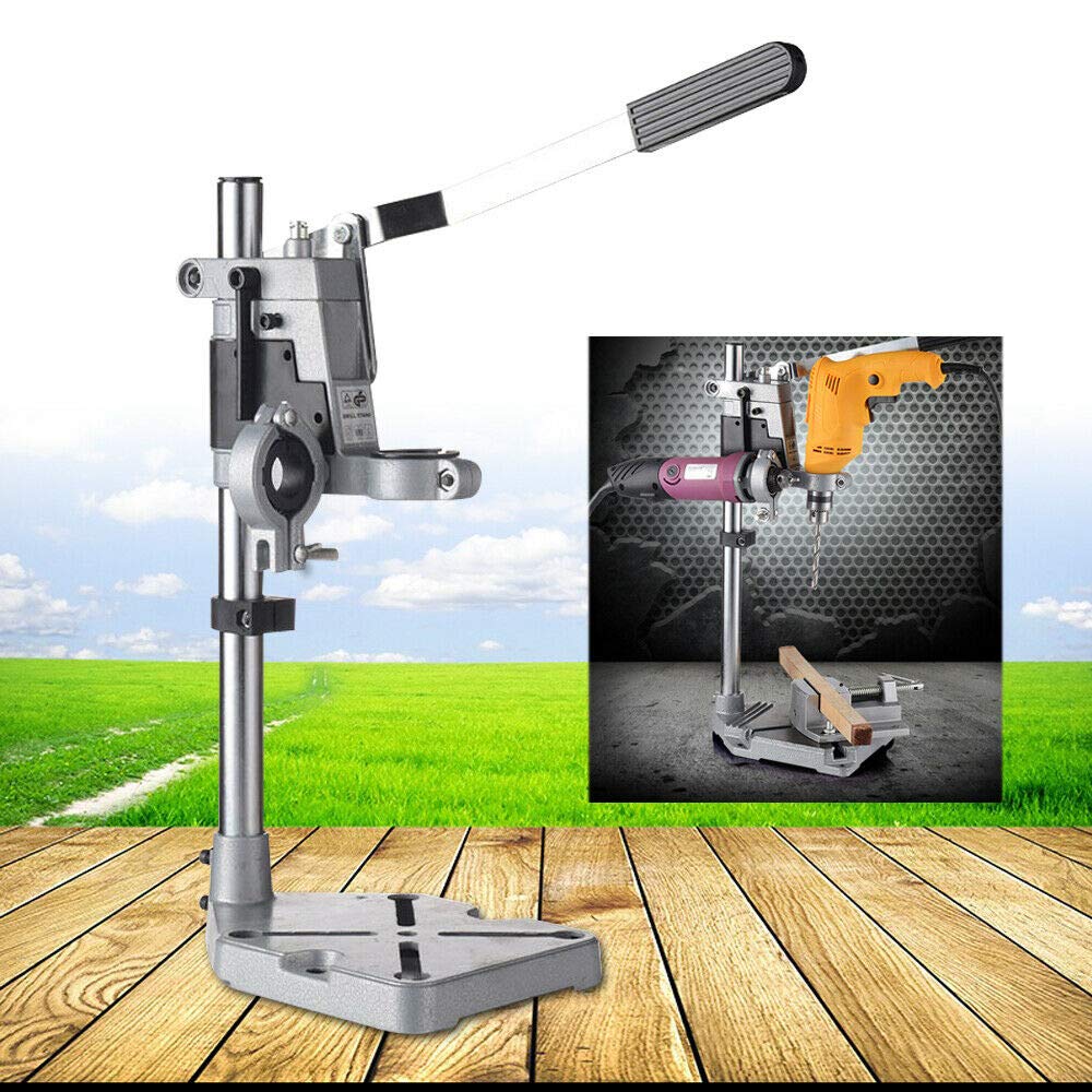 Heavy-Duty Adjustable Bench Clamp Drill Press Stand - Universal Drill Workbench Support Tool with Double Hole Aluminum Base for Hand Drills | Perfect for Woodworking, Metalworking & DIY Repair Projects