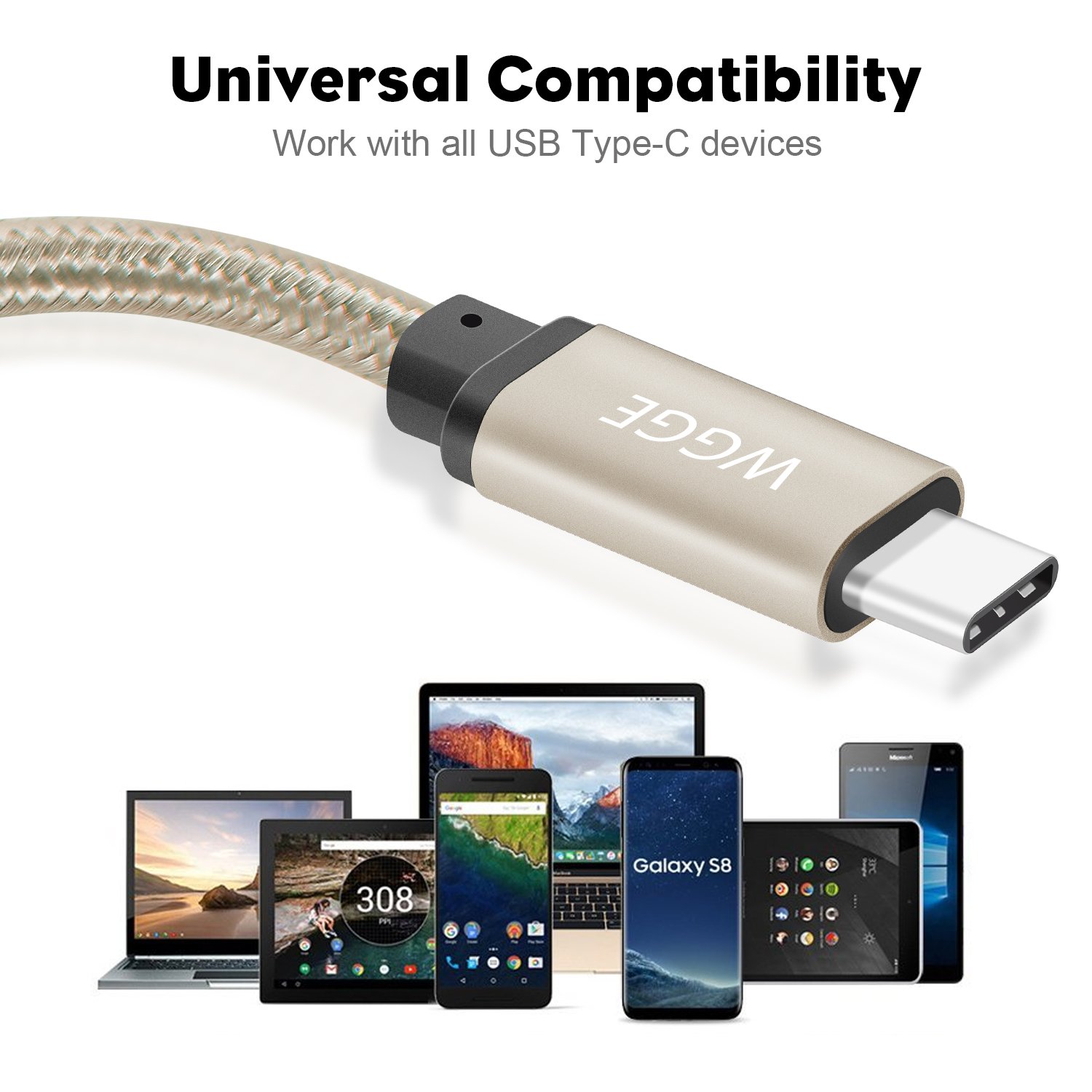 WGGE USB C to USB C Cable 3.1 Gen 2 Fast Charging 10FT - Nylon Braided Type C Cable for MacBook Pro, Nintendo Switch, Google Pixel, HTC 10, LG G5 - Perfect for Home, Office & Travel Charging