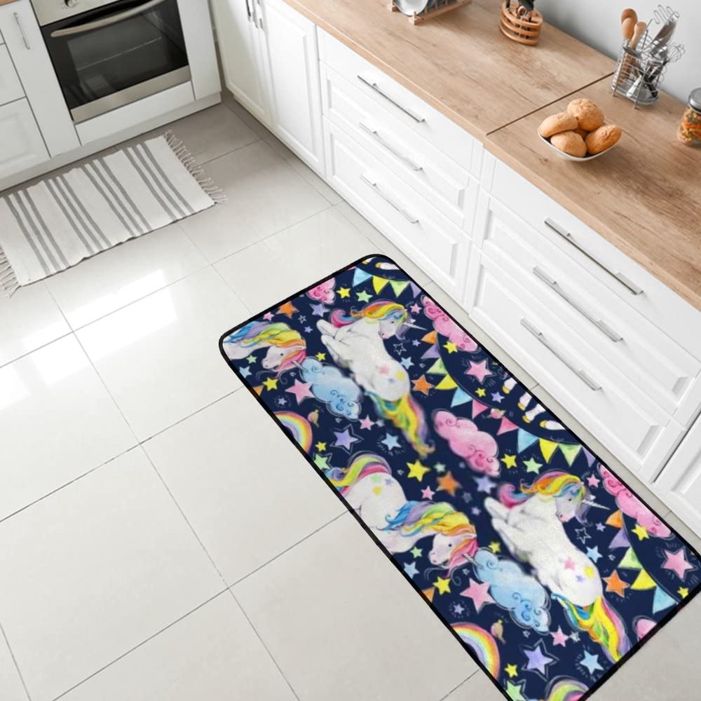 Cute Unicorn Non-Slip Kitchen Rug - Soft Plush Bathroom Mat with Memory Foam, Machine Washable, 39x20 Inch - Perfect for Kitchen, Bathroom, Nursery & Kids Room Decor