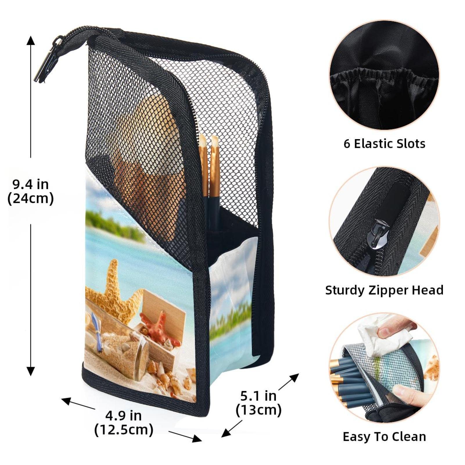 Portable Makeup Brush Organizer Bag with 12 Slots - Tropical Beach Design, Travel-Friendly Cosmetic Brush Holder Case for Makeup Artists & On-the-Go Beauty Essentials