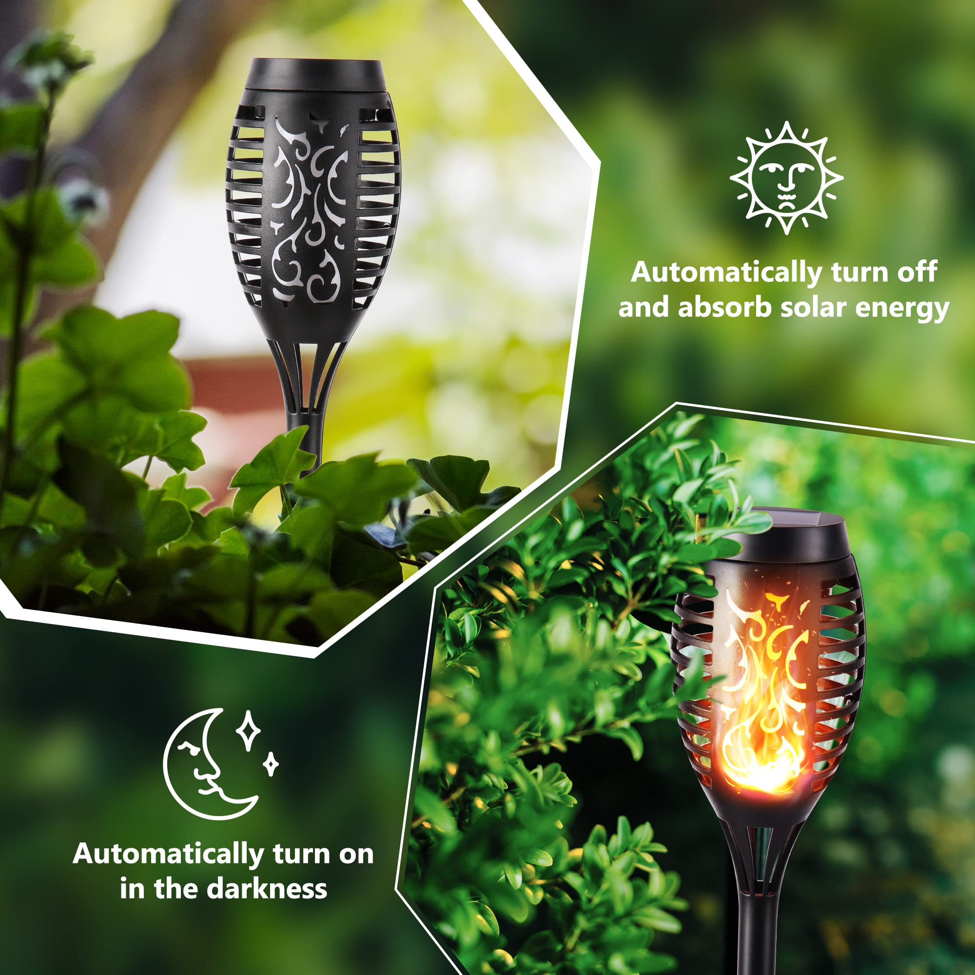 Solar Torch Flame Lights Outdoor - Waterproof Flickering Flame Solar Pathway Lights for Garden, Lawn, Patio, Yard, Driveway | Landscape Decoration Lighting for Backyard, Walkway & Outdoor Parties