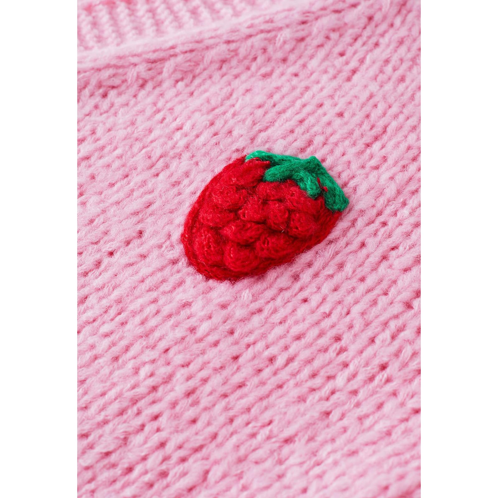 CHICWISH Women's Candy Pink & Cream Strawberry Button Up Hand Knit Cardigan Sweater | Cute Casual Knitwear for Spring & Fall | Perfect for Dates, Office, and Coffee Outings