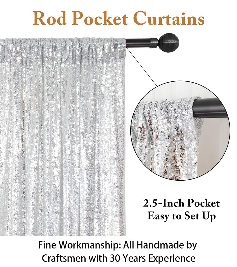 Sparkling Silver Sequin Backdrop 8x8 FT - Party & Wedding Decor for Photo Booth