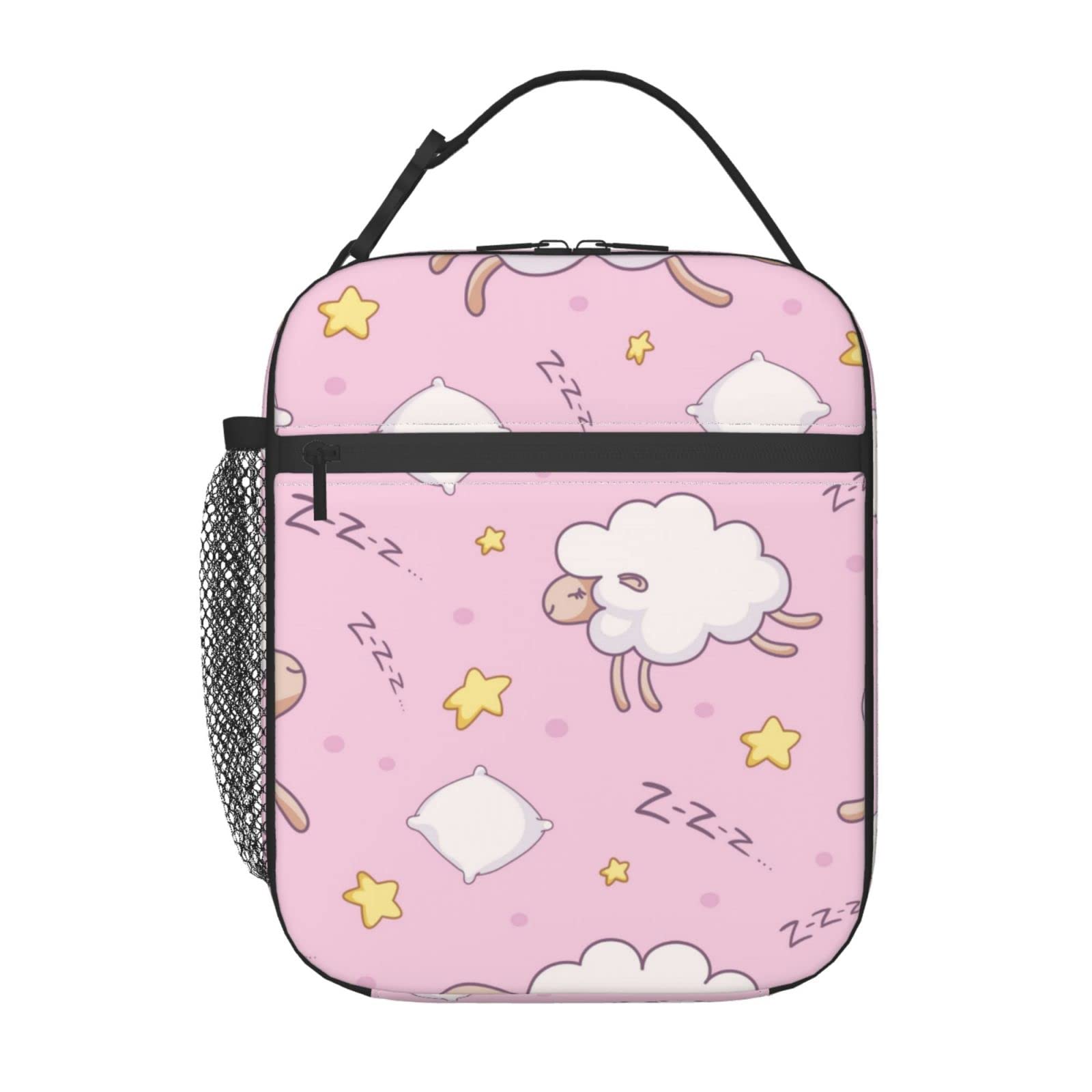 Insulated Lunch Box Bag for Women, Men, Boys & Girls - Cute Sheep Starry Sky Print Tote with Water Bottle Holder - Perfect for School, Office, Travel & Outdoor Activities