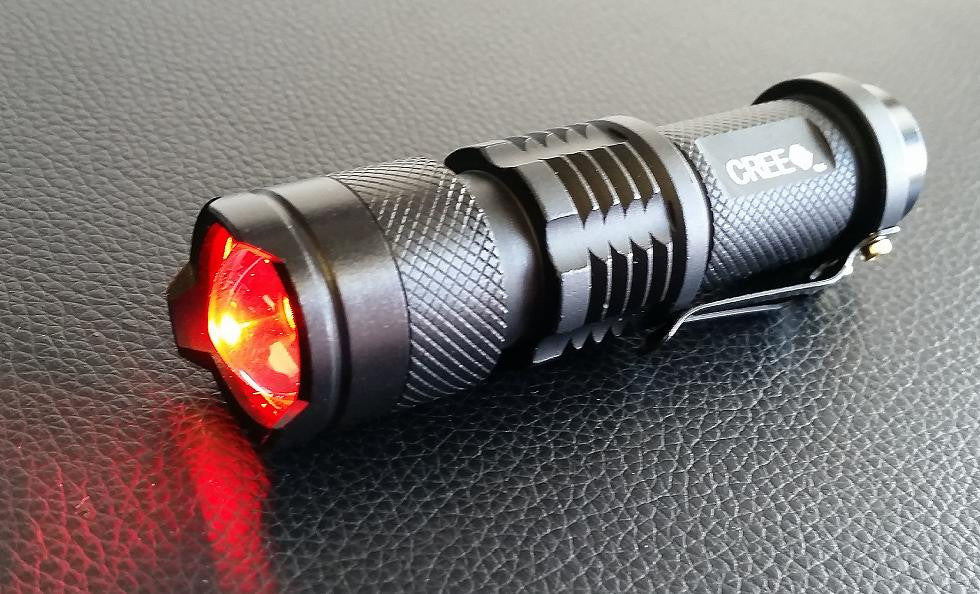 Premium Red LED Flashlight RF1 - High Brightness, Long Battery Life - Perfect for Camping, Hiking, and Emergency Use