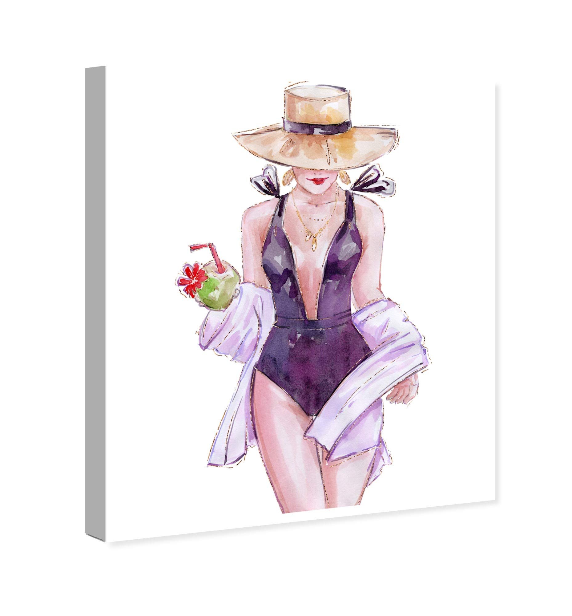 Oliver Gal Artist Co. Summer and Cocktail Swimsuit Wall Art Canvas Print - Fashion & Glam Home Decor, 30x36 Inches, Purple & White - Perfect for Beach House, Bathroom, or Bedroom Decor