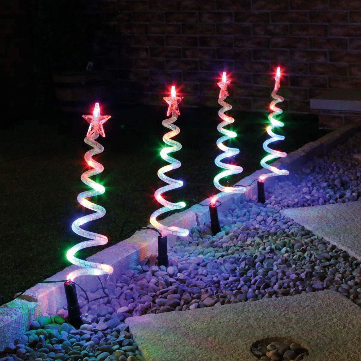 Peahog 4-in-1 Spiral Christmas Tree Lights - Solar Powered Outdoor Decor with 40 LED Lights for Holiday, Garden, and Patio Decoration