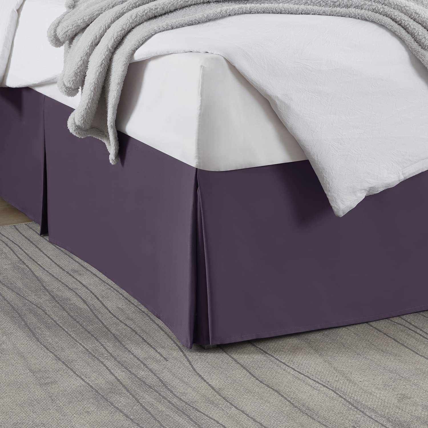 Nestl Dark Purple Full XL Bed Skirt - 14 Inch Drop Brushed Microfiber Hotel Quality Pleated Bed Skirt - Shrinkage & Fade Resistant - Perfect for Master Bedrooms, Guest Rooms & Luxury Hotels