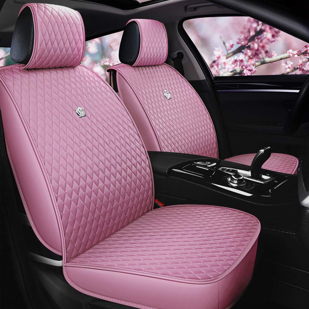Premium Red Rain Universal Leather Car Seat Covers - Full Set Front & Rear Crown Pink Seat Protectors for Cars, SUVs & Trucks | Waterproof, Durable & Stylish Auto Accessories | Perfect for Daily Commute, Road Trips & Family Protection