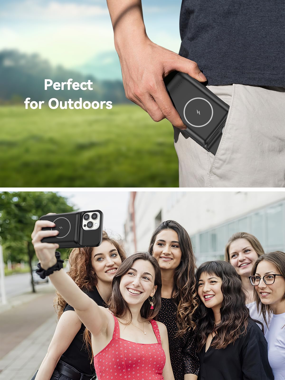 NEWDERY 10000mAh Battery Case for iPhone 15 Pro Max & iPhone 15 Plus - USB C & Qi Wireless Charging Portable Power Bank with Protective Cover | Perfect for Travel, Outdoor Activities & Daily Charging