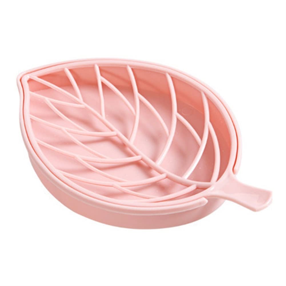 Leaf Shape Soap Holder - Pink Bathroom Storage Dish for Shower, Sink & Countertop | Keep Dry Soap Stand with Drainage | Easy Clean Soap Tray for Bath, Kitchen & Vanity Organization
