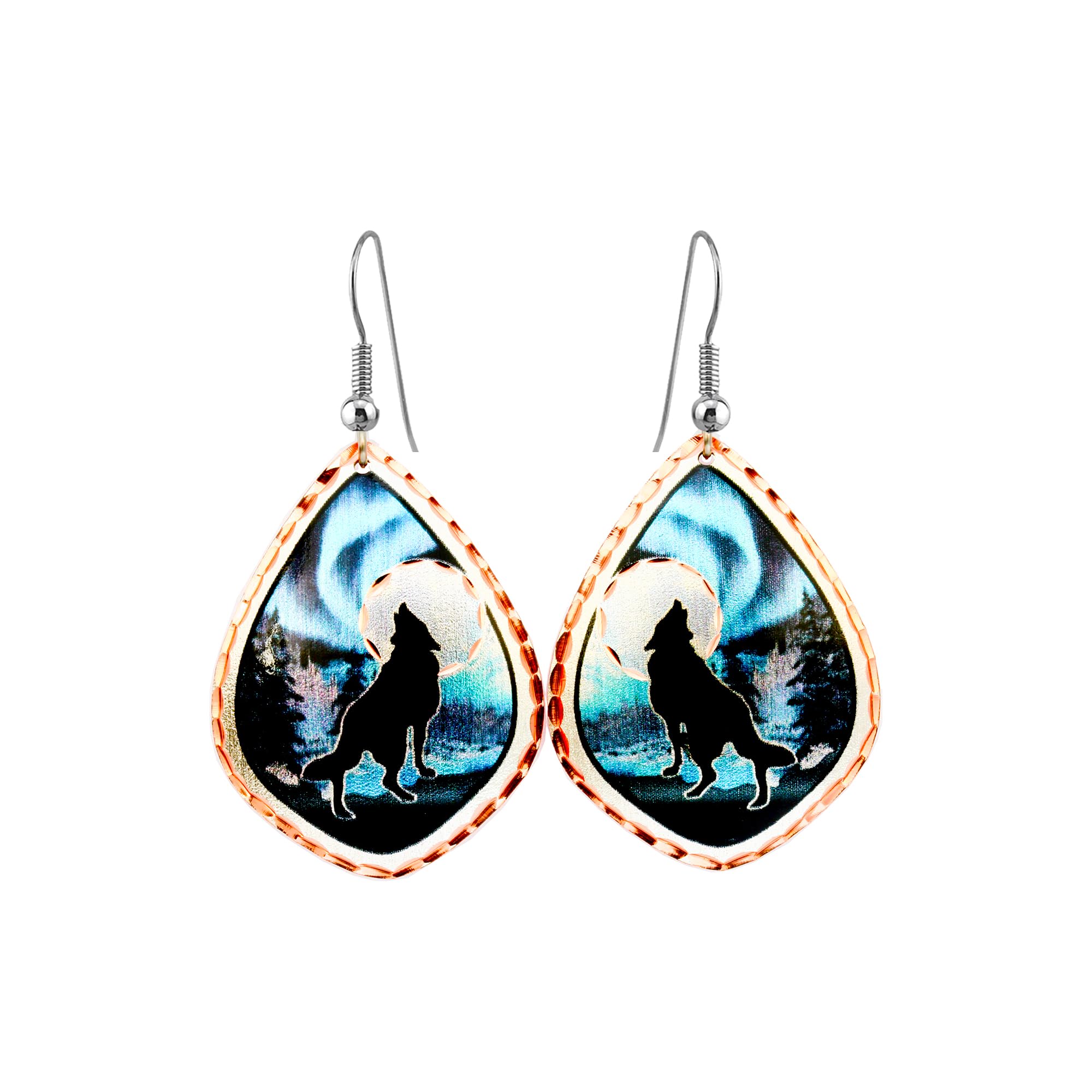 Handcrafted Copper Wolf Earrings for Women - Alaska Jewelry for Outdoor Adventures