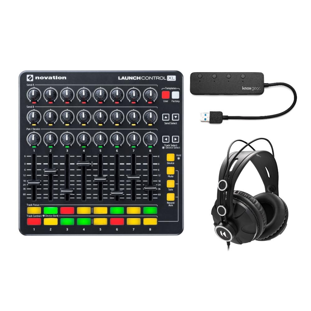 Novation Launch Control XL MIDI USB Controller for Ableton Live - Bundle with Studio Headphones & 4-Port USB 3.0 Hub | Perfect for Music Production, DJing & Home Recording Studios