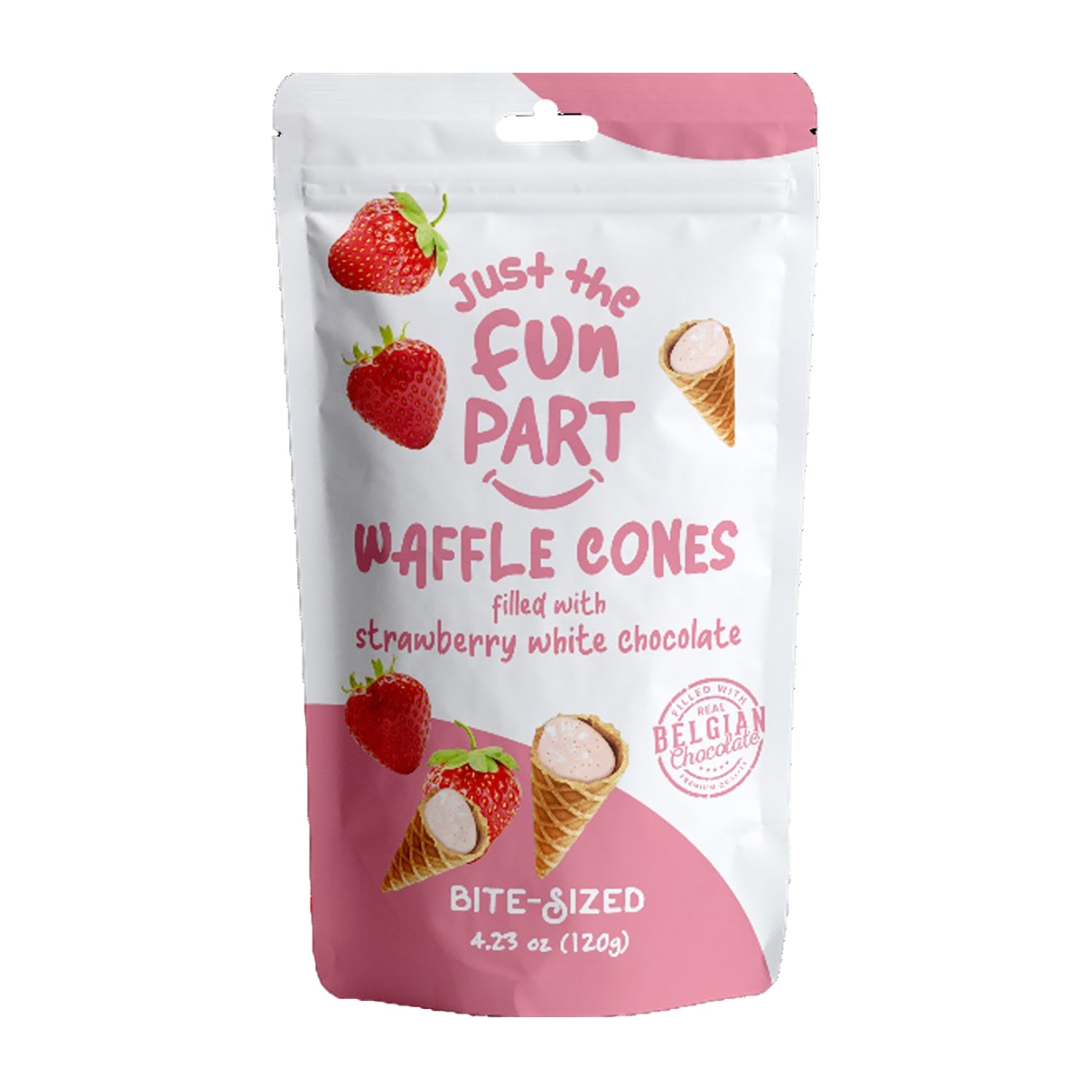 Just the Fun Part Waffle Cone Strawberry Chocolate | 4.23oz Bag | Perfect for Ice Cream Toppings, Dessert Garnish & Party Snacks