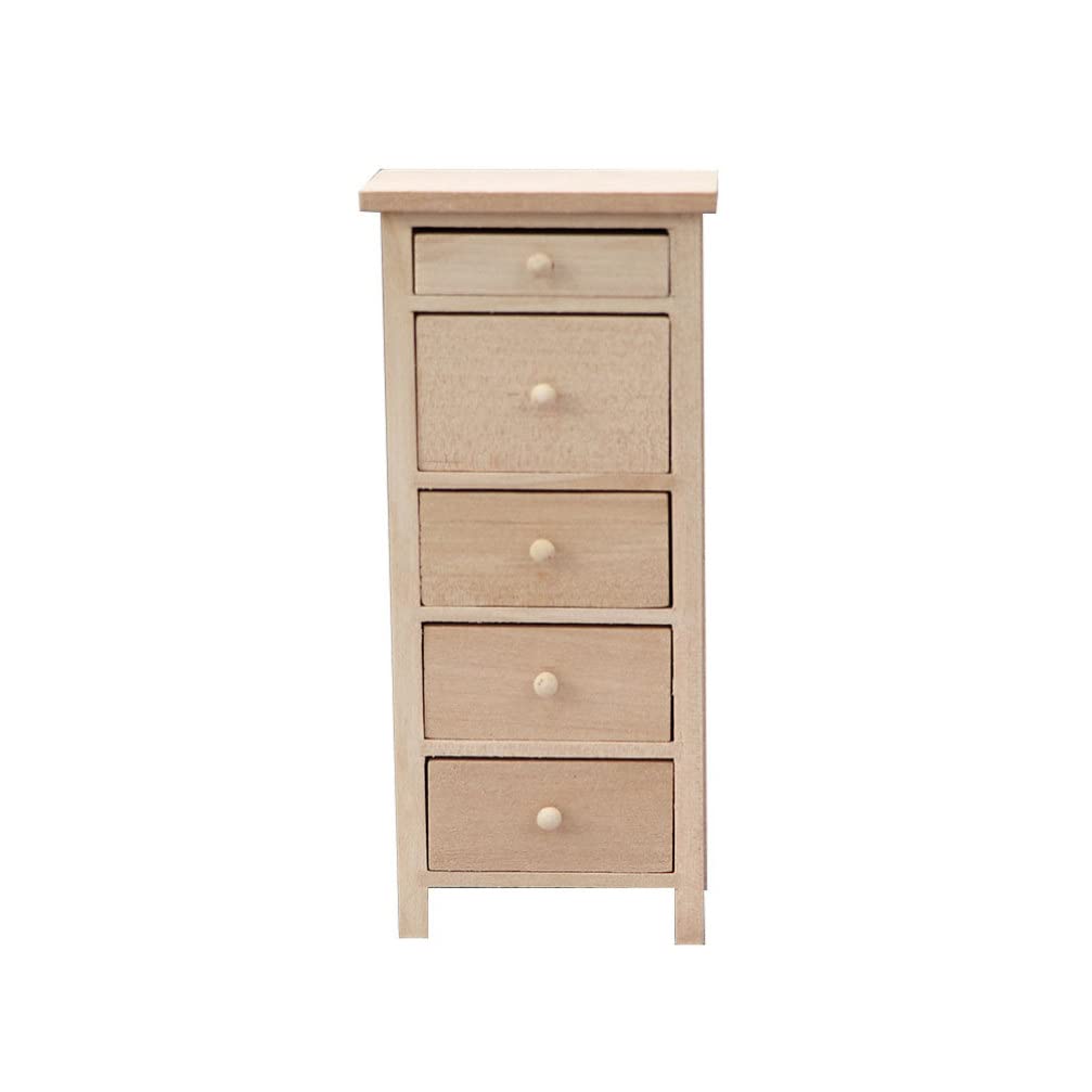 Mini Wooden Dollhouse Dresser - 5-Drawer Nightstand for Bedroom Decor & Dollhouse Accessories