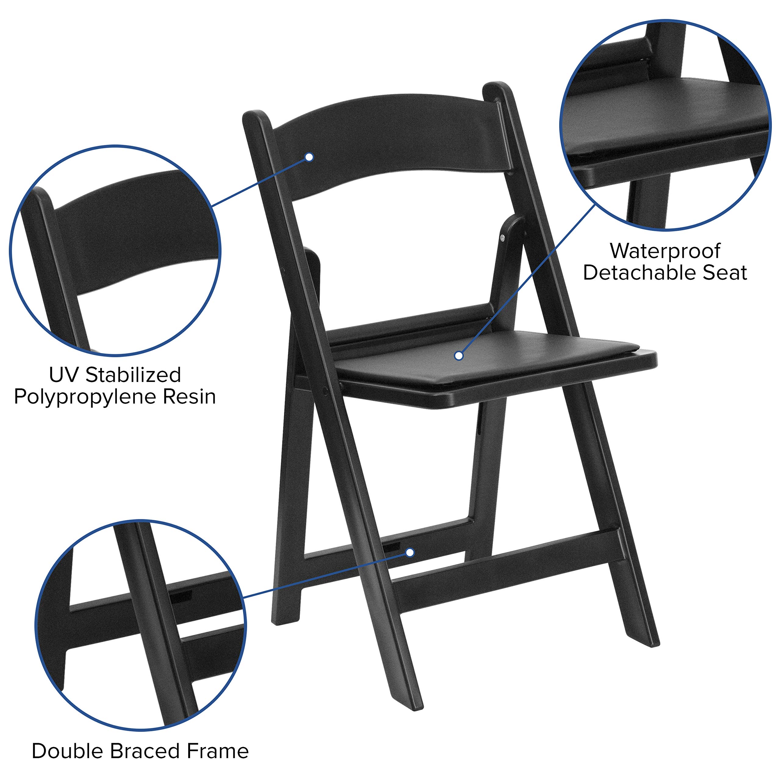 EMMA + OLIVER 4-Pack Black Resin Folding Chairs - 800LB Weight Capacity, Lightweight & Comfortable Event Chairs for Indoor/Outdoor Use - Perfect for Parties, Weddings, Picnics, and Camping