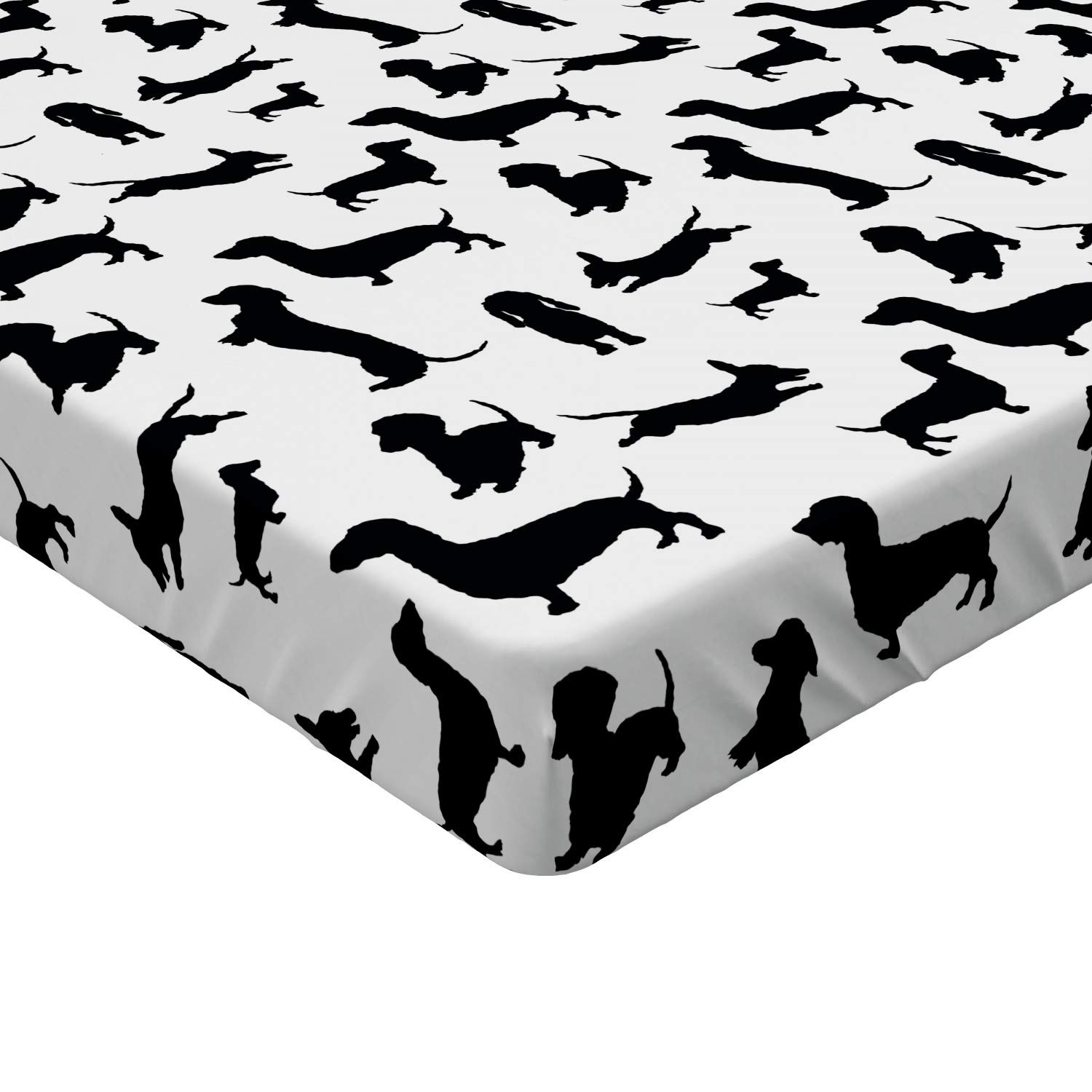 Ambesonne Dachshund Fitted Sheet - Twin XL, Black White for Dog Lovers