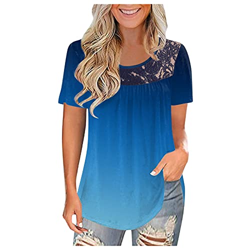 Women's Summer Tops - V Neck Lace Short Sleeve Tie Dye T-Shirts | Loose Casual Tunic Blouse for Women | Perfect for Beach, Vacation & Everyday Wear