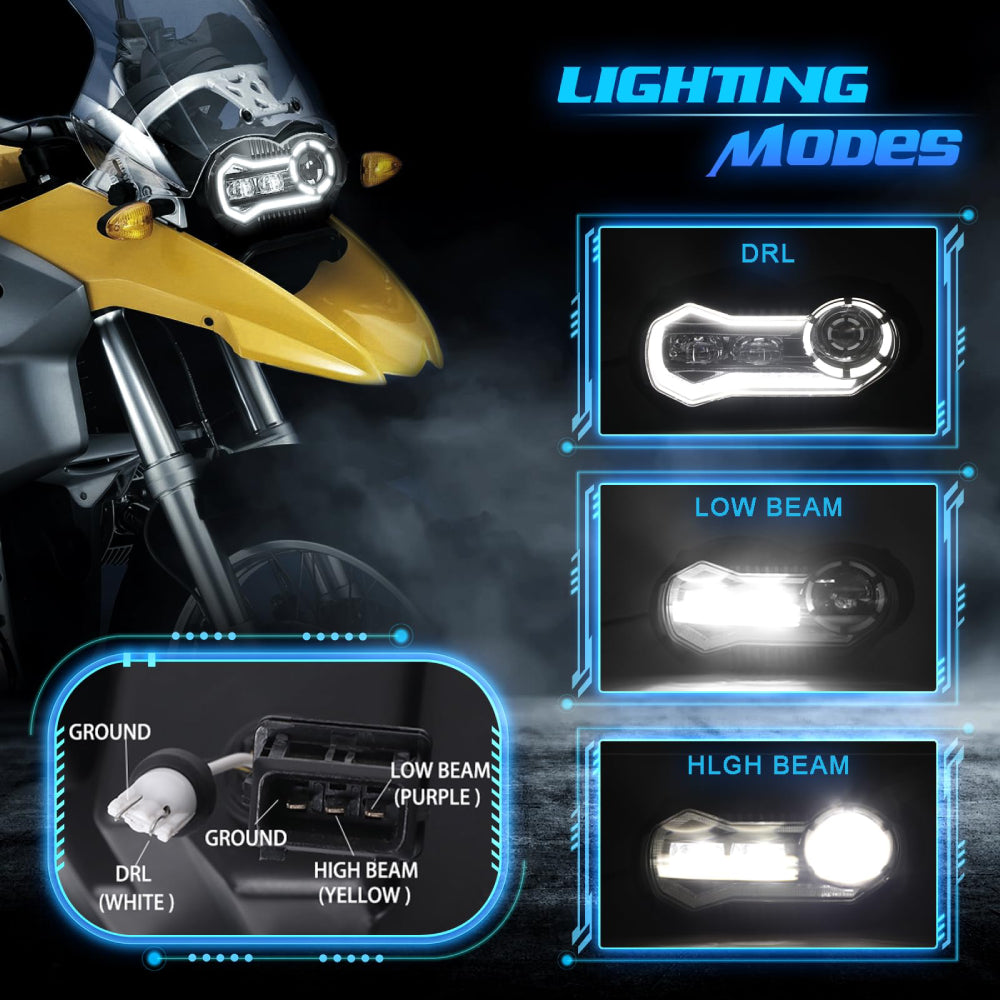 LED Headlight Assembly Compatible with BMW R1200GS (2004-2012) & R1200GS Adventure (2005-2013) - High Brightness Motorcycle Headlight for Night Riding & Off-Road Adventures