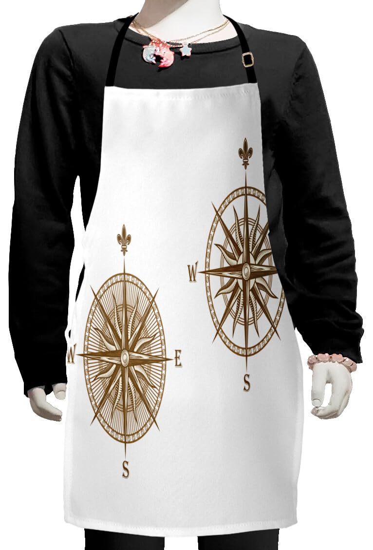 Ambesonne Adjustable Compass Apron - Nautical Windrose Design for Baking, Painting & Cooking - Small Size Pale Brown - Perfect for Home Chefs, Artists & Travel Enthusiasts