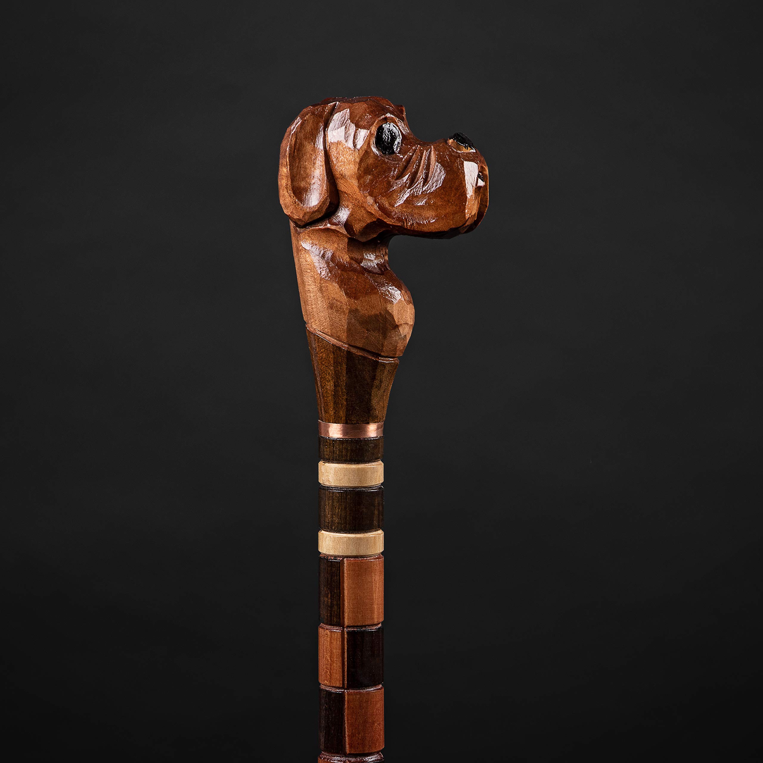 Handmade Wooden Dog Carved Walking Cane - Premium Handcrafted Hiking Stick for Men & Women - Perfect Gift for Outdoors, Hiking, and Elderly Support