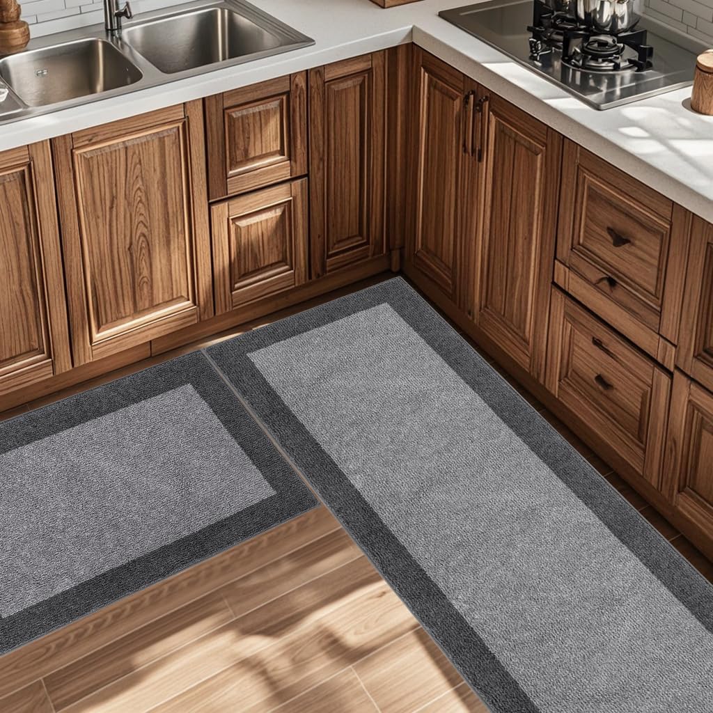 Machine Washable Non-Slip Kitchen Rugs Set of 2 (24