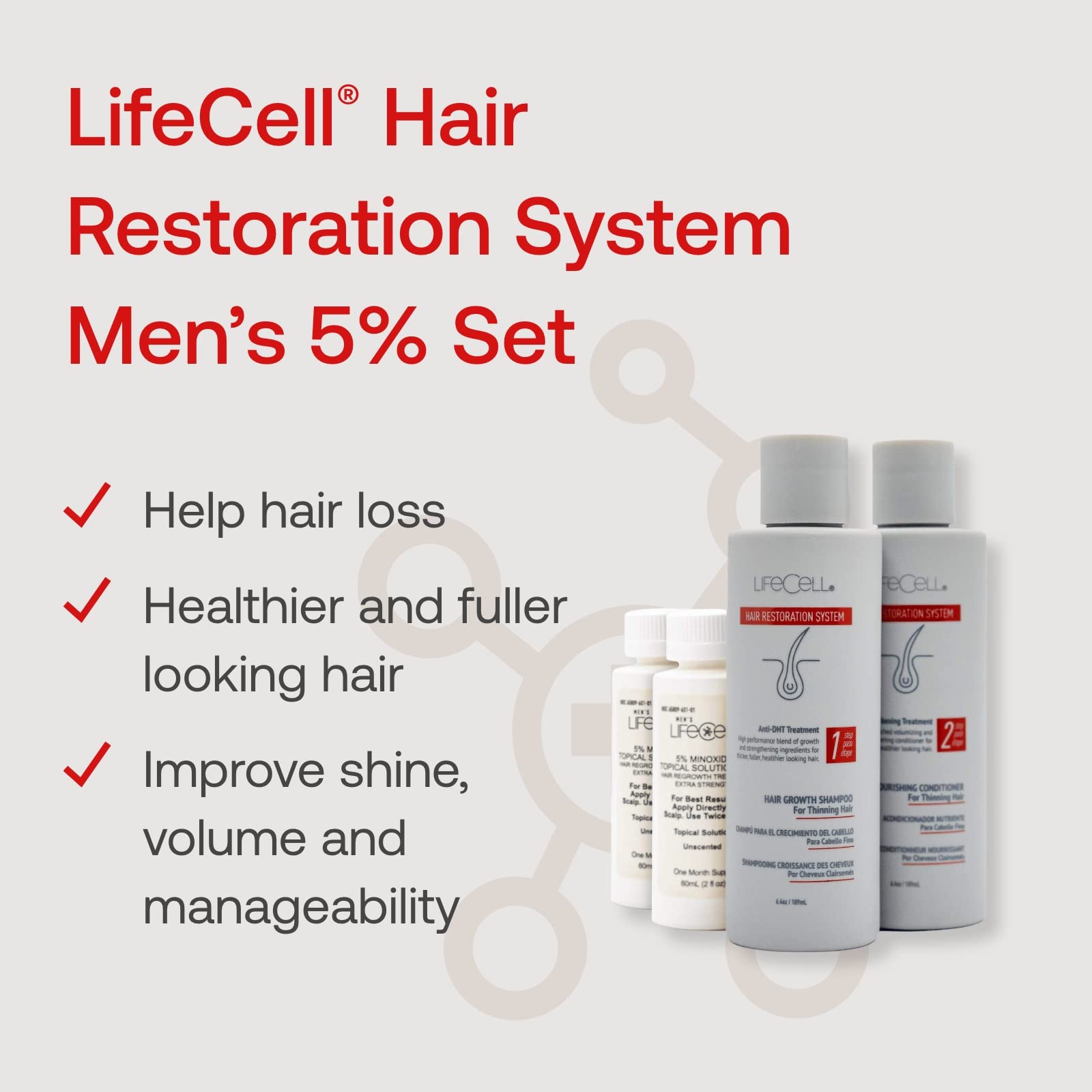 LifeCell Hair Restoration System for Men - 5% Minoxidil Treatment for Hair Growth & Thinning Hair - Effective Hair Regrowth Solution for Home Use