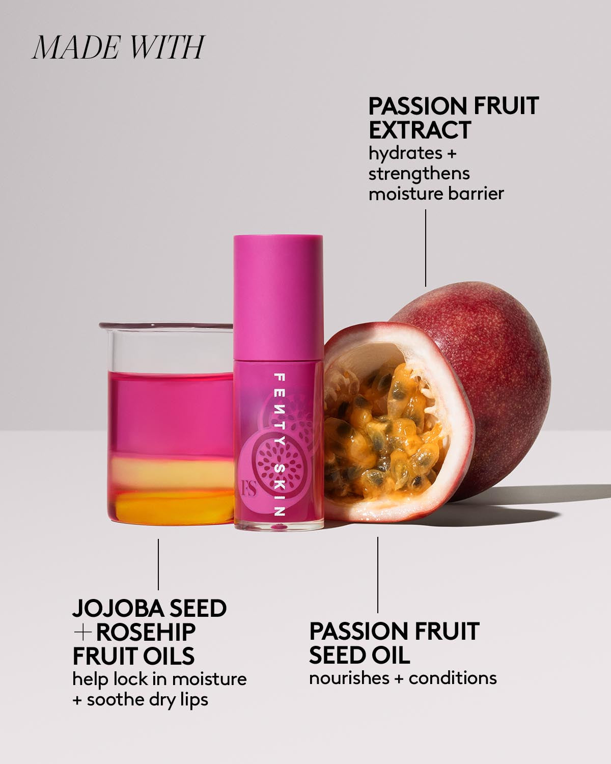 Fenty Treatz Hydrating & Strengthening Lip Oil - Passion Fruit Flavor | Moisturizing Lip Care for Dry Lips | Perfect for Daily Use & Nighttime Lip Treatment