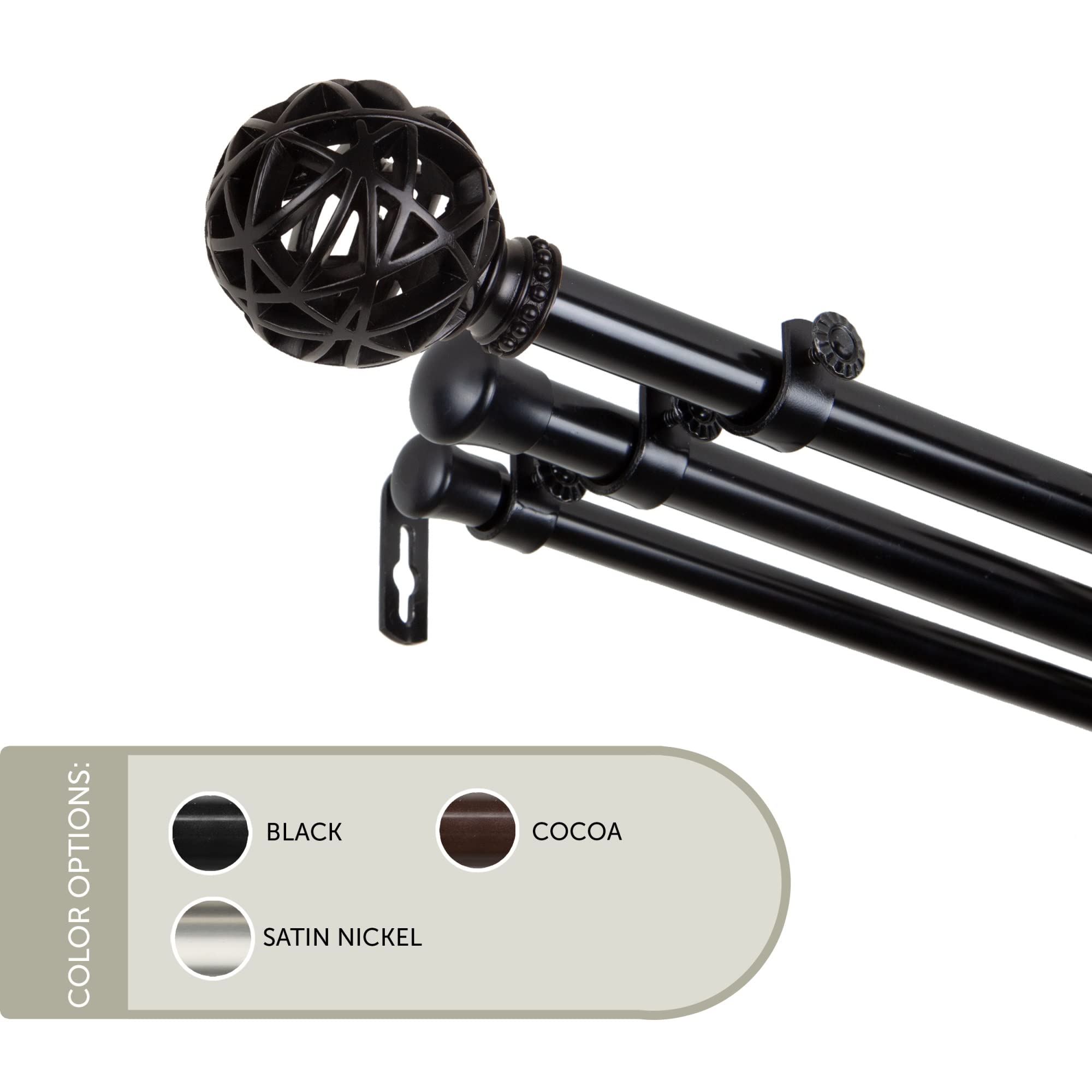 Rod Astamoda 13/16 Inch Ruston Triple Curtain Rod 28-48 Inches - Black | Perfect for Living Room, Bedroom & Window Treatments