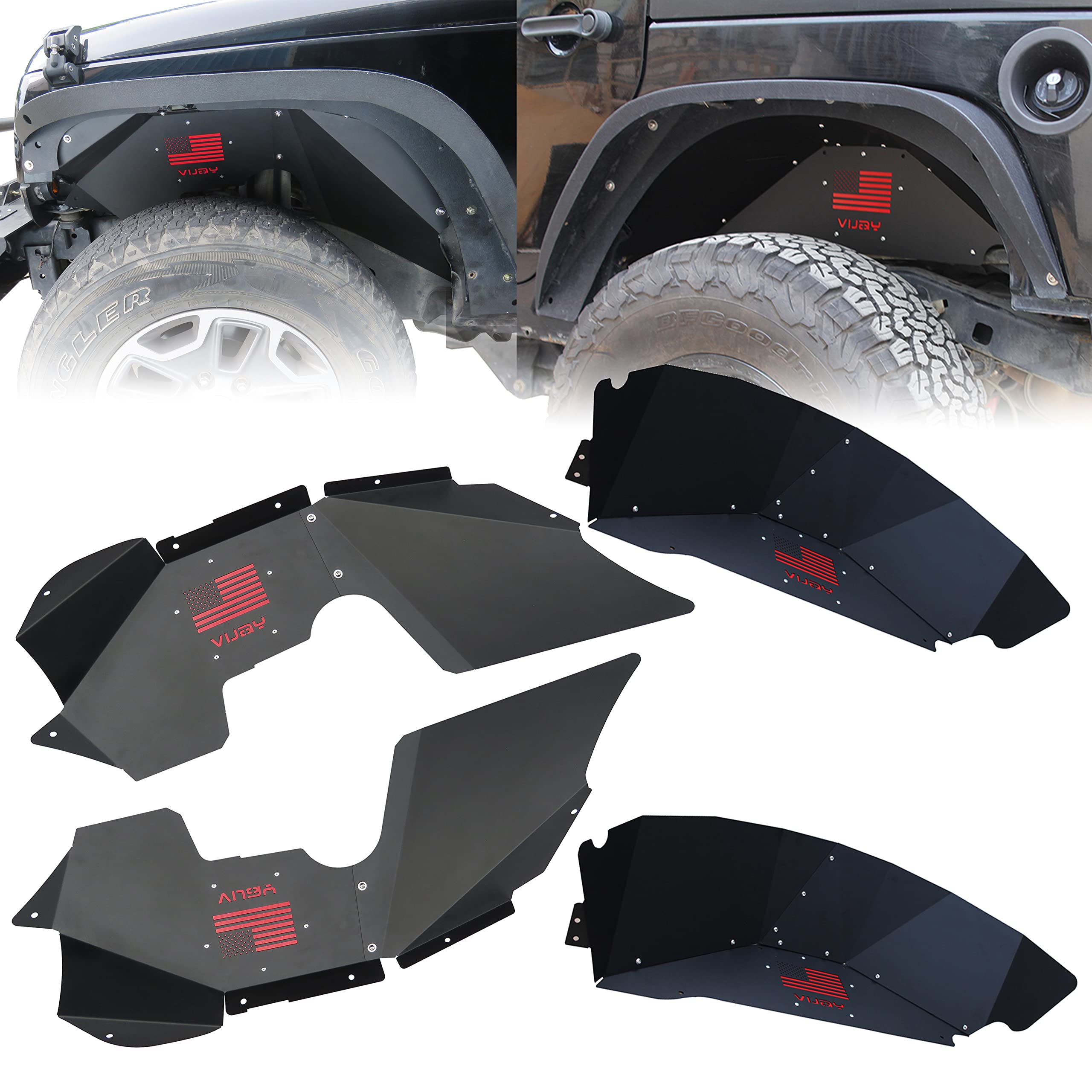 Wrangler Front & Rear Inner Fender Liners Kit for 2007-2017 Jeep Wrangler JK/JKU & Unlimited 2/4 Doors - Durable Protection Against Road Debris & Mud for Off-Road Adventures