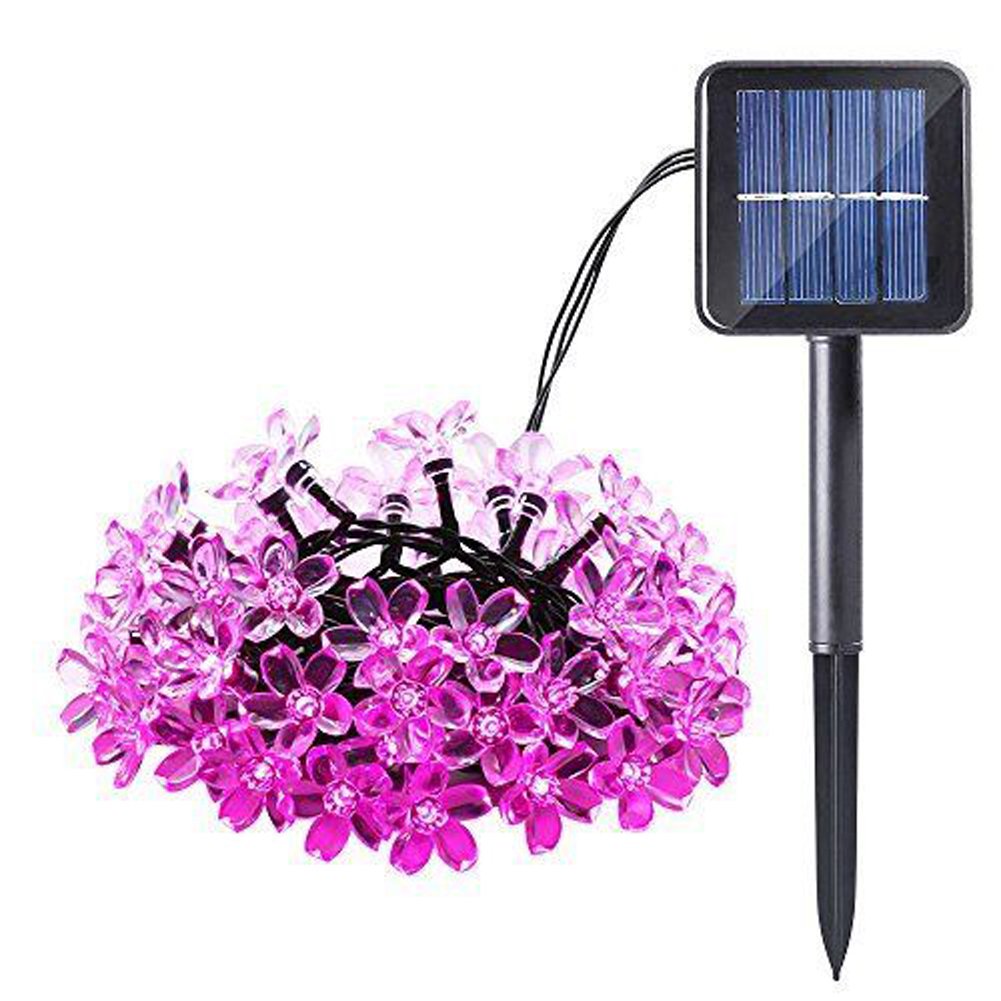 Cherry Blossom Solar LED String Lights - 50 LED 23ft Battery Operated Fairy Lights for Outdoor & Indoor - Waterproof Garden, Patio, Wedding, Party, Bedroom, Christmas Decor (Pink) - Perfect for Romantic Nights, Backyard Lighting and Holiday Celebrations