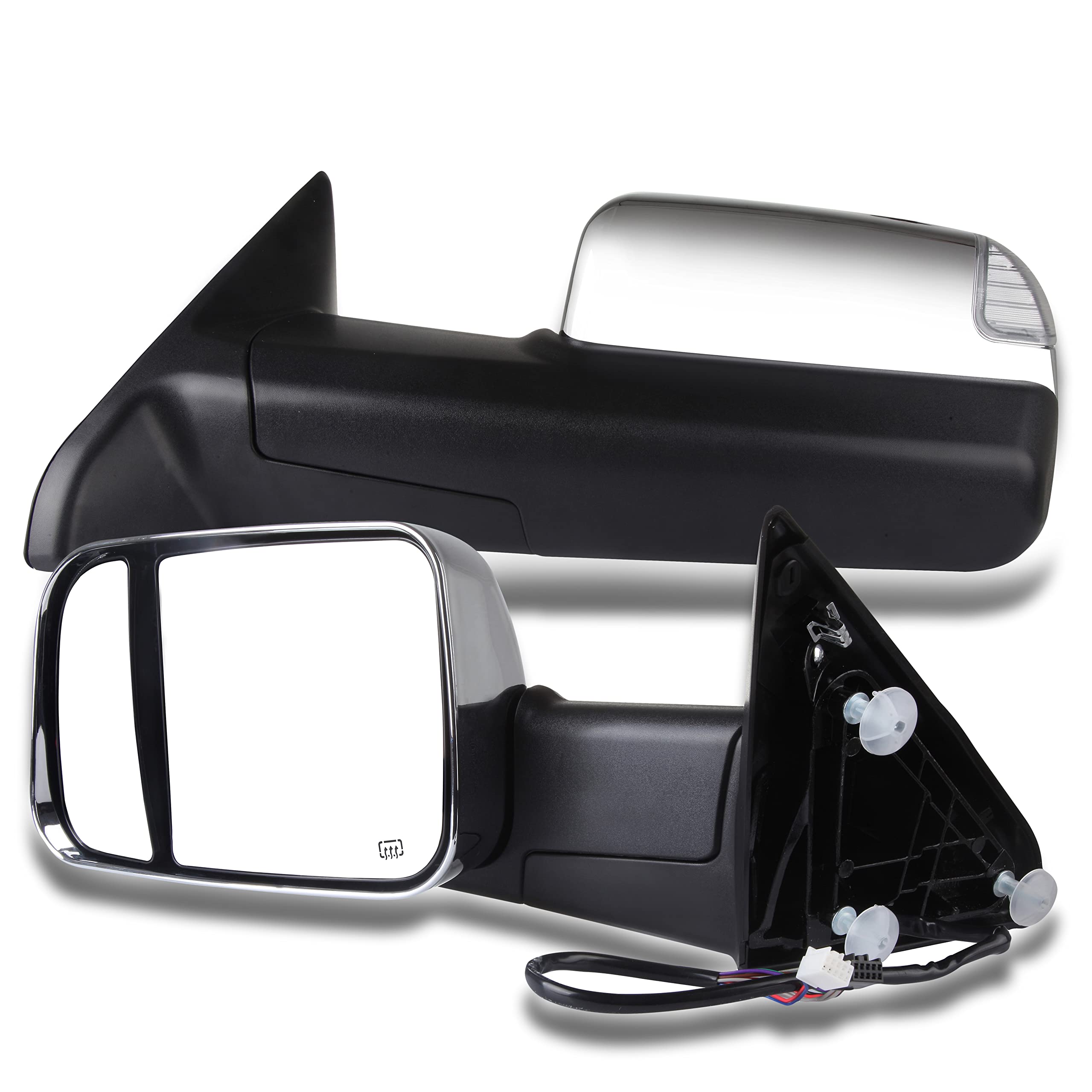 CCiyu Chrome Power-Adjusted Heated Towing Mirrors with Turn Signal & Puddle Light - Compatible with 2011-2016 Dodge Ram 1500/2500/3500 (LH Left & RH Right) - Perfect for Towing, Night Driving & Enhanced Visibility