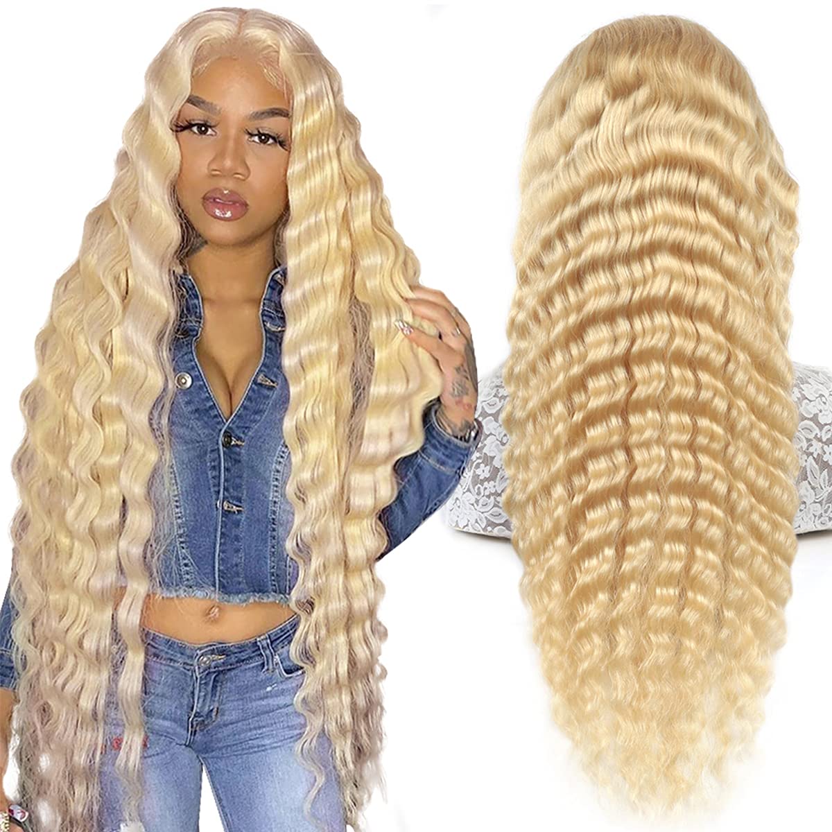 613 Blonde Deep Wave Wig 22 Inch - HD Transparent Lace 4x4 Lace Front Wig with Baby Hair | 130% Density Malaysian Virgin Human Hair | Perfect for Daily Wear, Parties & Special Occasions