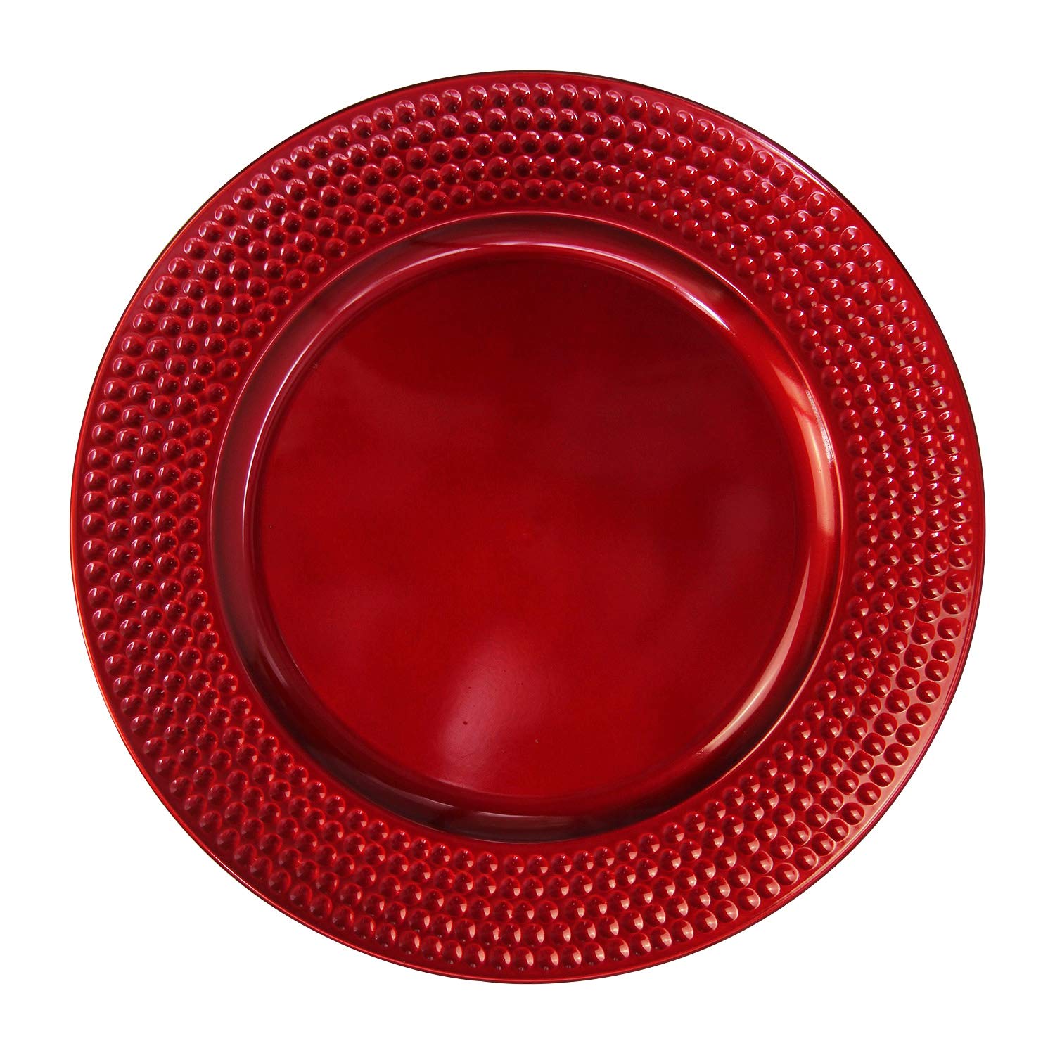 WELMATCH 12-Piece 13 Inch Round Red Plastic Hammer Edge Charger Plates - Elegant Wedding & Party Dinnerware for Table Decorations - Perfect for Bridal Showers, Banquets, and Special Events