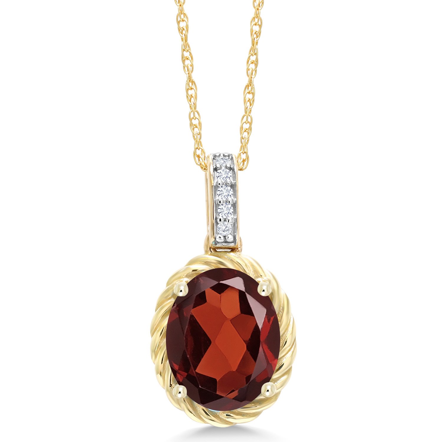10K Yellow Gold 9X7MM Oval Birthstone & Diamond Pendant Necklace for Women - 18 Inch Gold Chain | Personalized Jewelry Gift for Mom, Wife, Anniversary & Special Occasions