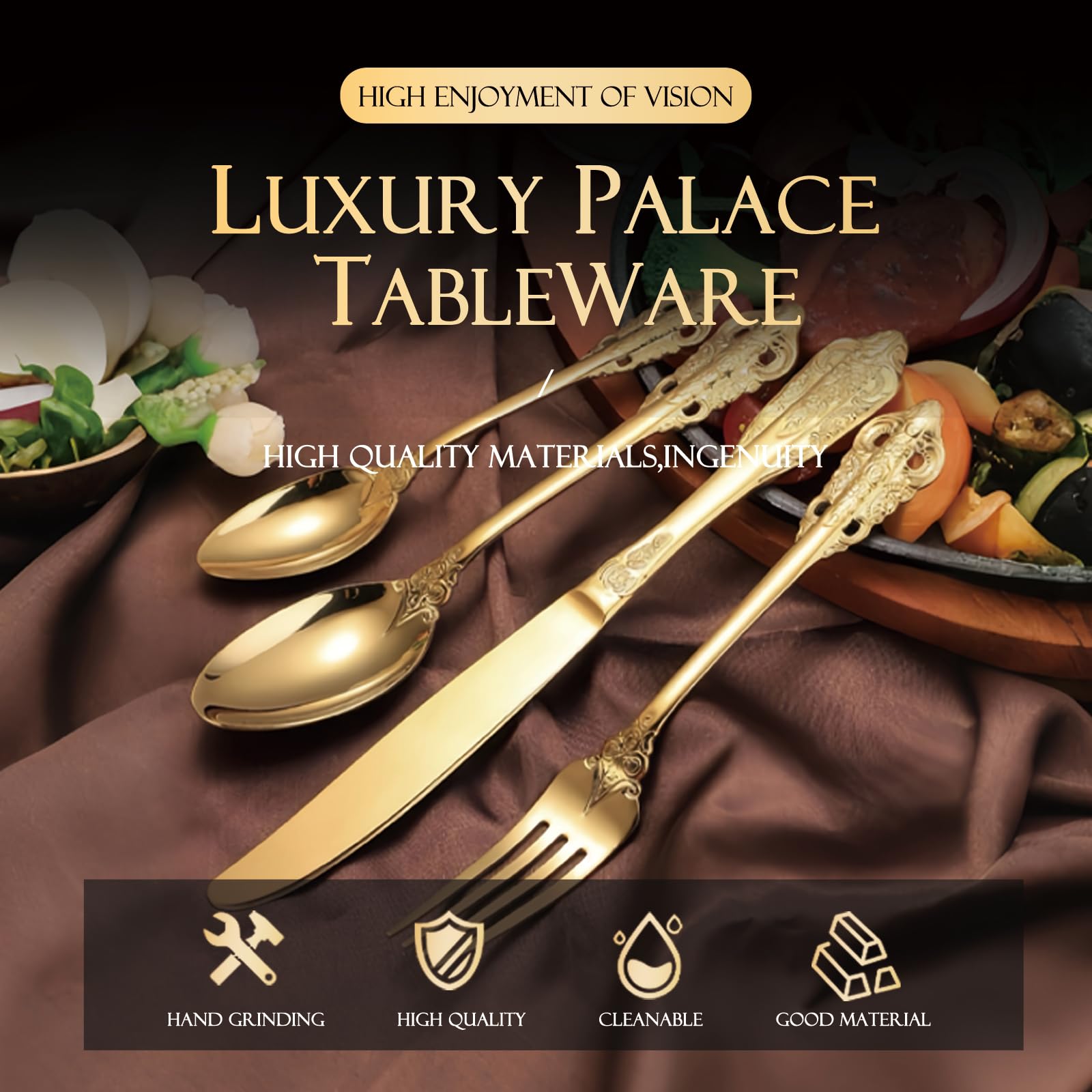 Premium 30-Piece Gold Stainless Steel Flatware Set for 6 - Mirror Polished Silverware & Cutlery Set for Home, Restaurant & Wedding - Dishwasher Safe Tableware for Fine Dining & Entertaining