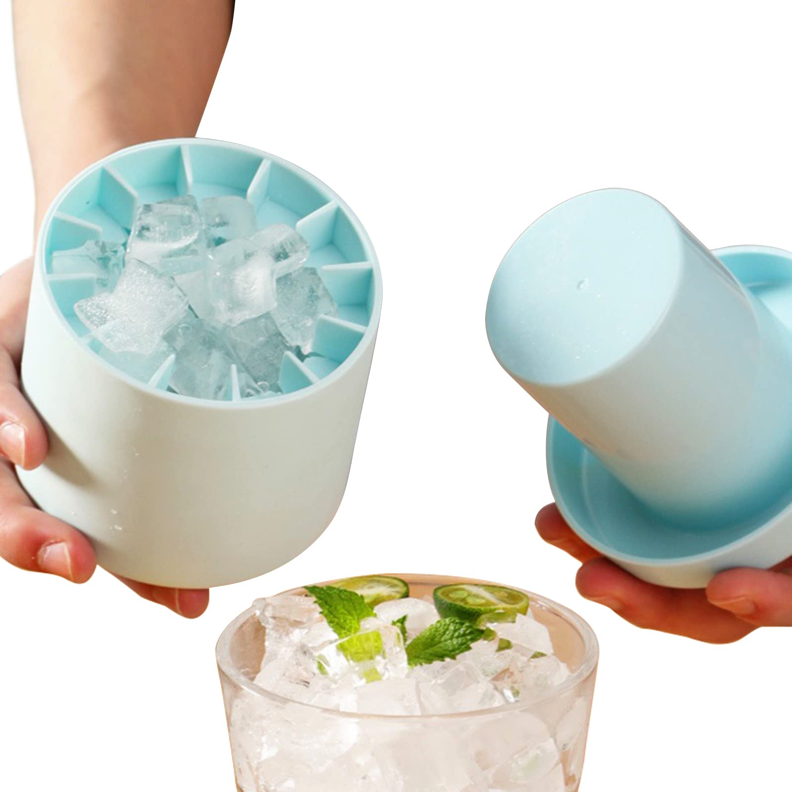 Silicone Ice Cube Tray with Easy Release - Cylinder Ice Molds for Perfect Press-Type Ice Cubes - Blue Ice Maker for Cocktails, Cold Drinks & Home Bar Use