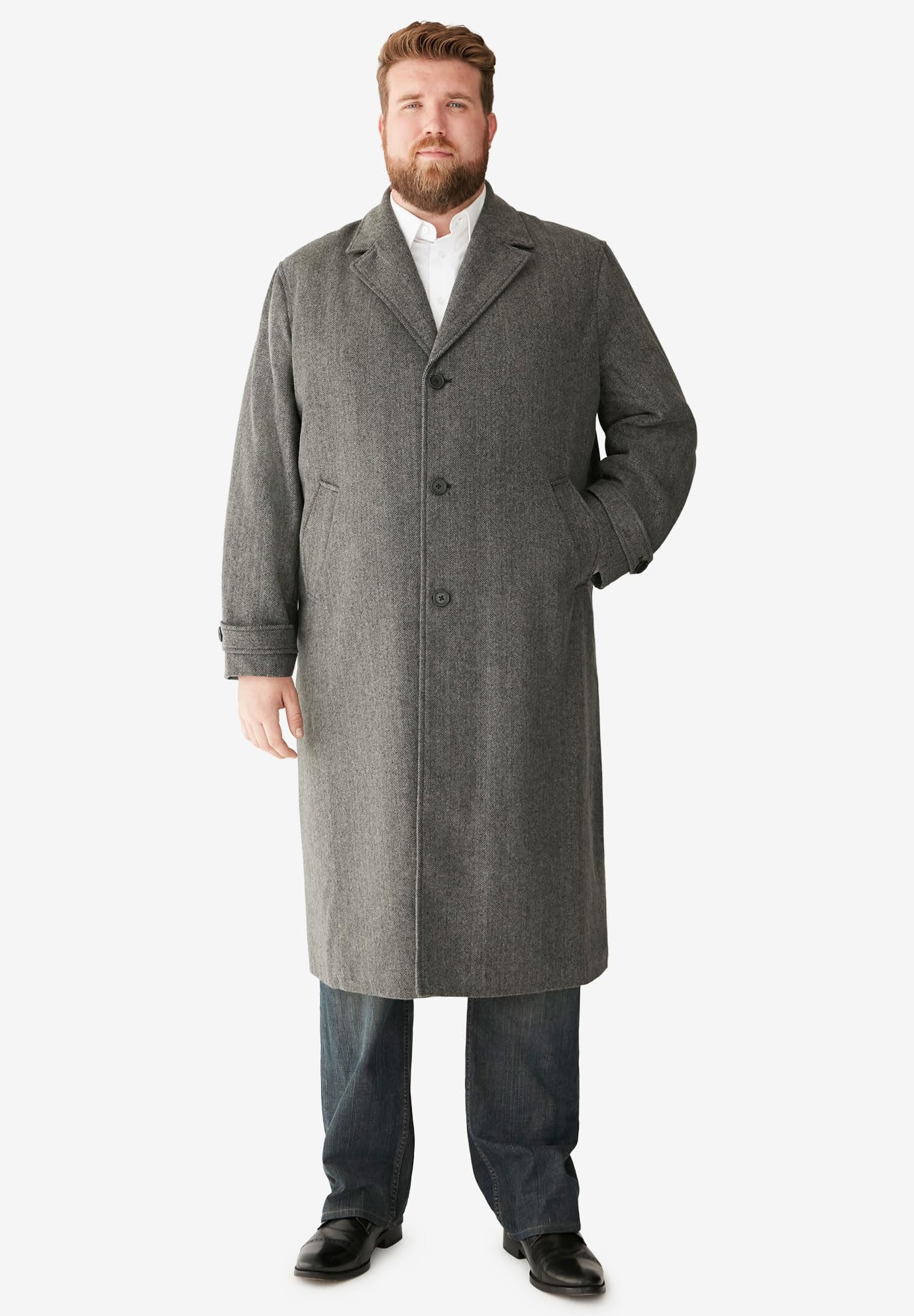 KingSize Men's Big & Tall Wool-Blend Long Overcoat - Winter Warm Formal Coat for Business & Outdoor Events