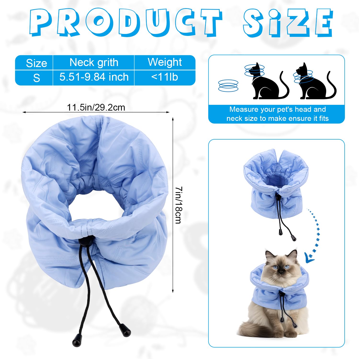 Soft Adjustable Cat Recovery Collar - Elizabethan Cone for Post-Surgery Protection, Prevents Licking Wounds - Comfortable Neck Collar for Cats & Kittens (Size S) | Ideal for Spay/Neuter Recovery & Wound Healing